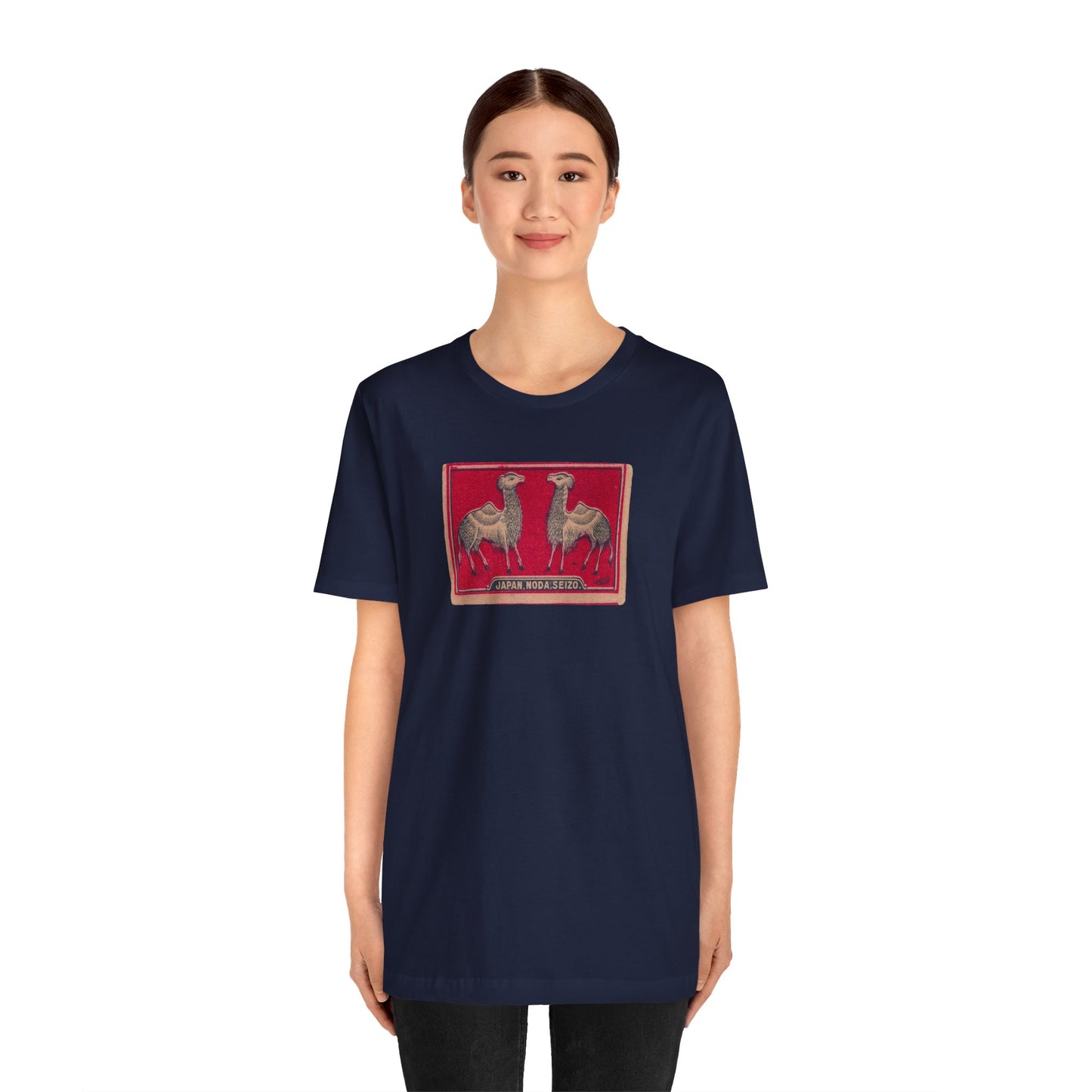 Noda Seizo Twin Camels Vintage Japanese Matchbox Label Unisex Tee | Middle East Export Archive