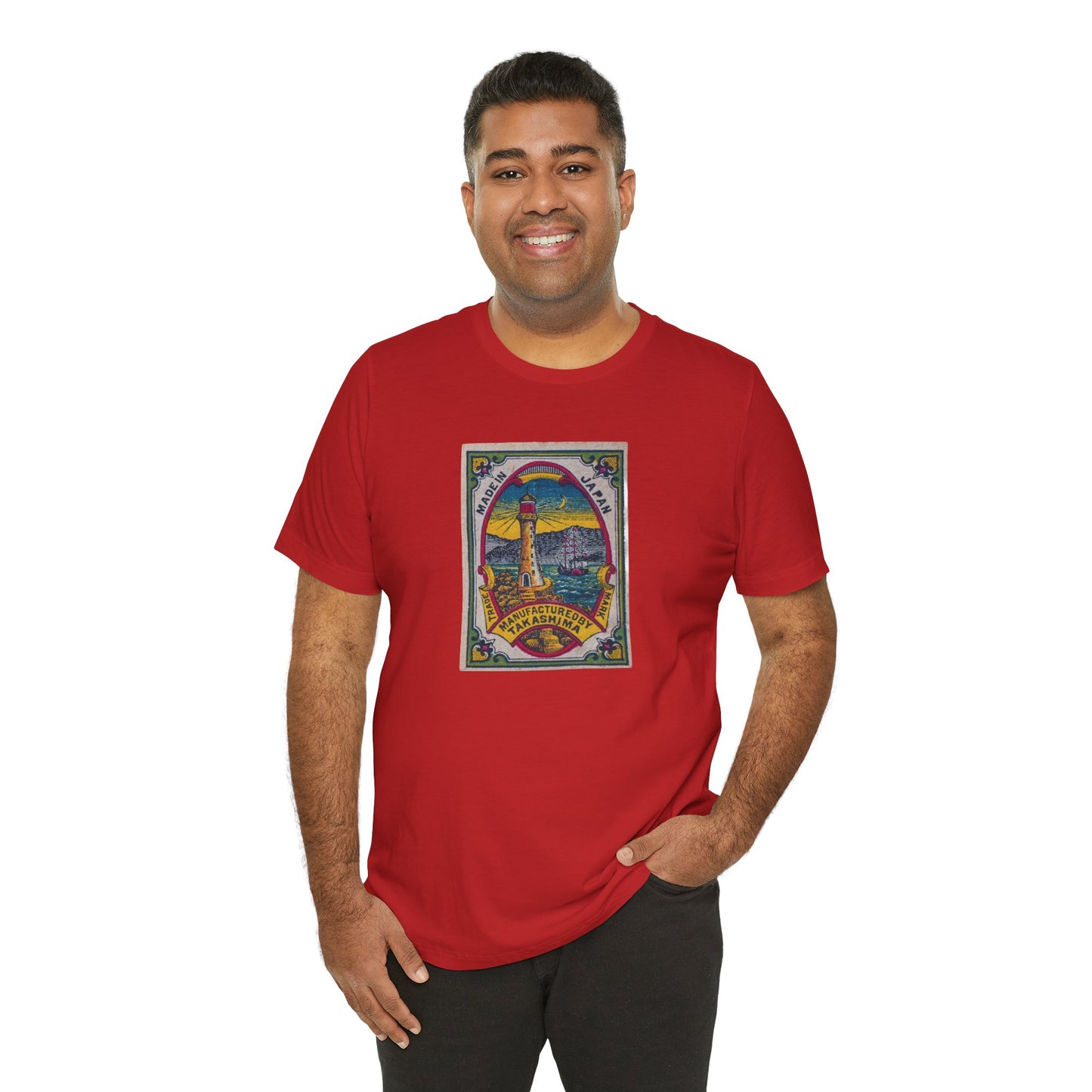Takashima Lighthouse,Vintage Japanese Matchbox Label Unisex Tee | Meiji Era Maritime Archive