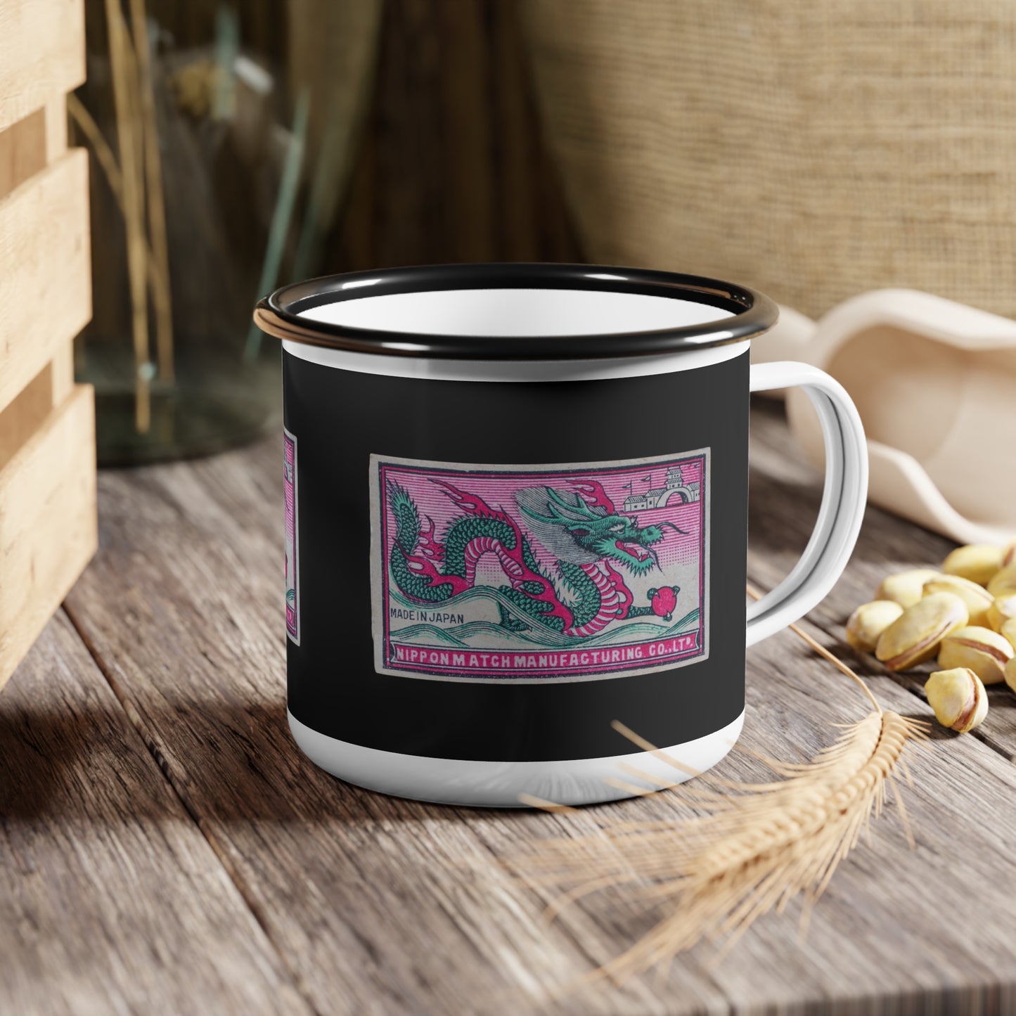 Nippon Match Dragon Vintage Japanese Matchbox Label Enamel Camping Mug Taisho Era Archive