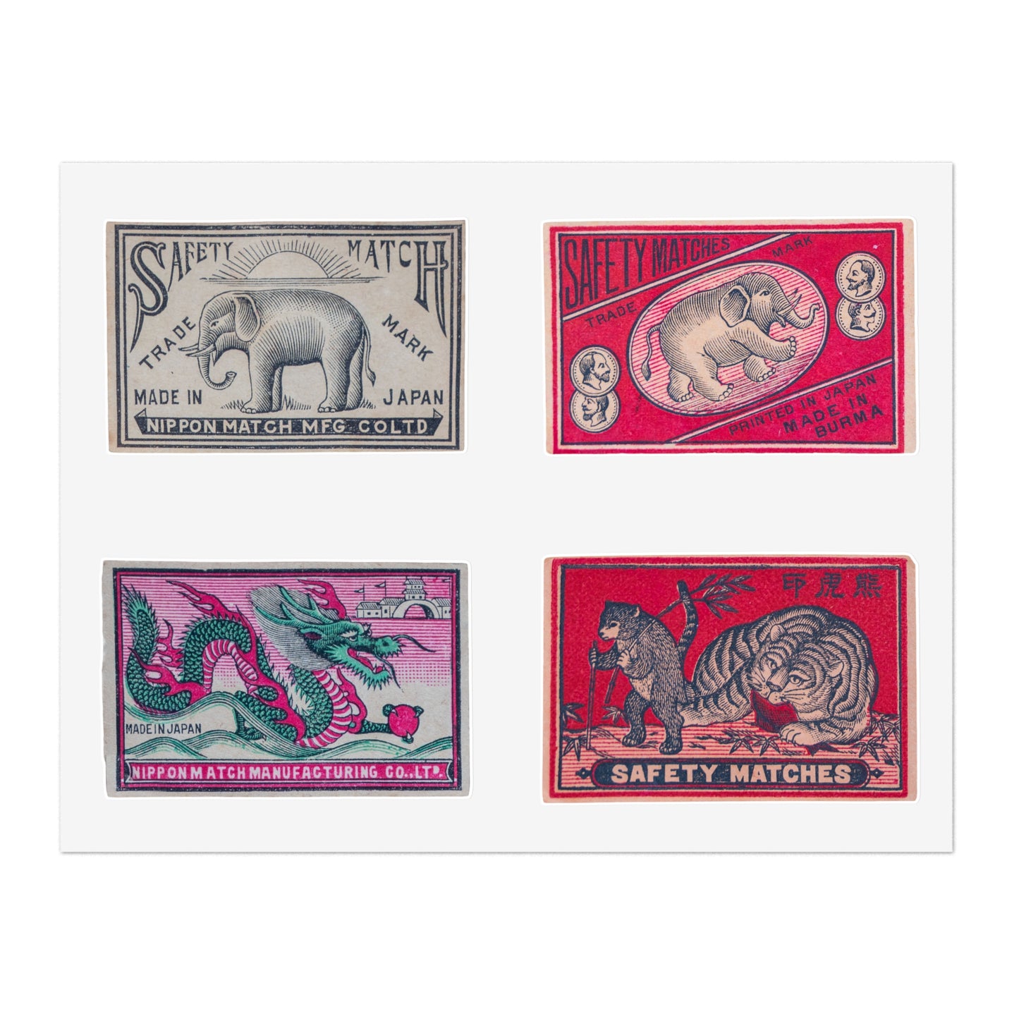 Japanese Matchbox Animal Labels Sticker Sheet