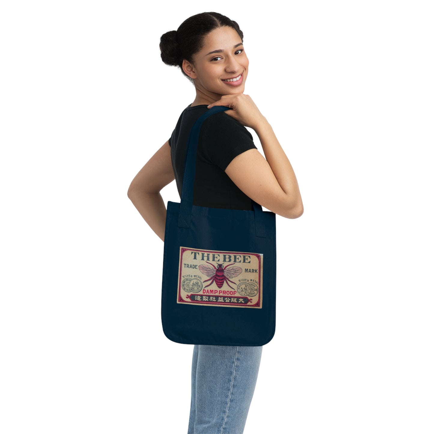The Bee Trade Mark — Vintage Japanese Matchbox Label Organic Canvas Tote Bag