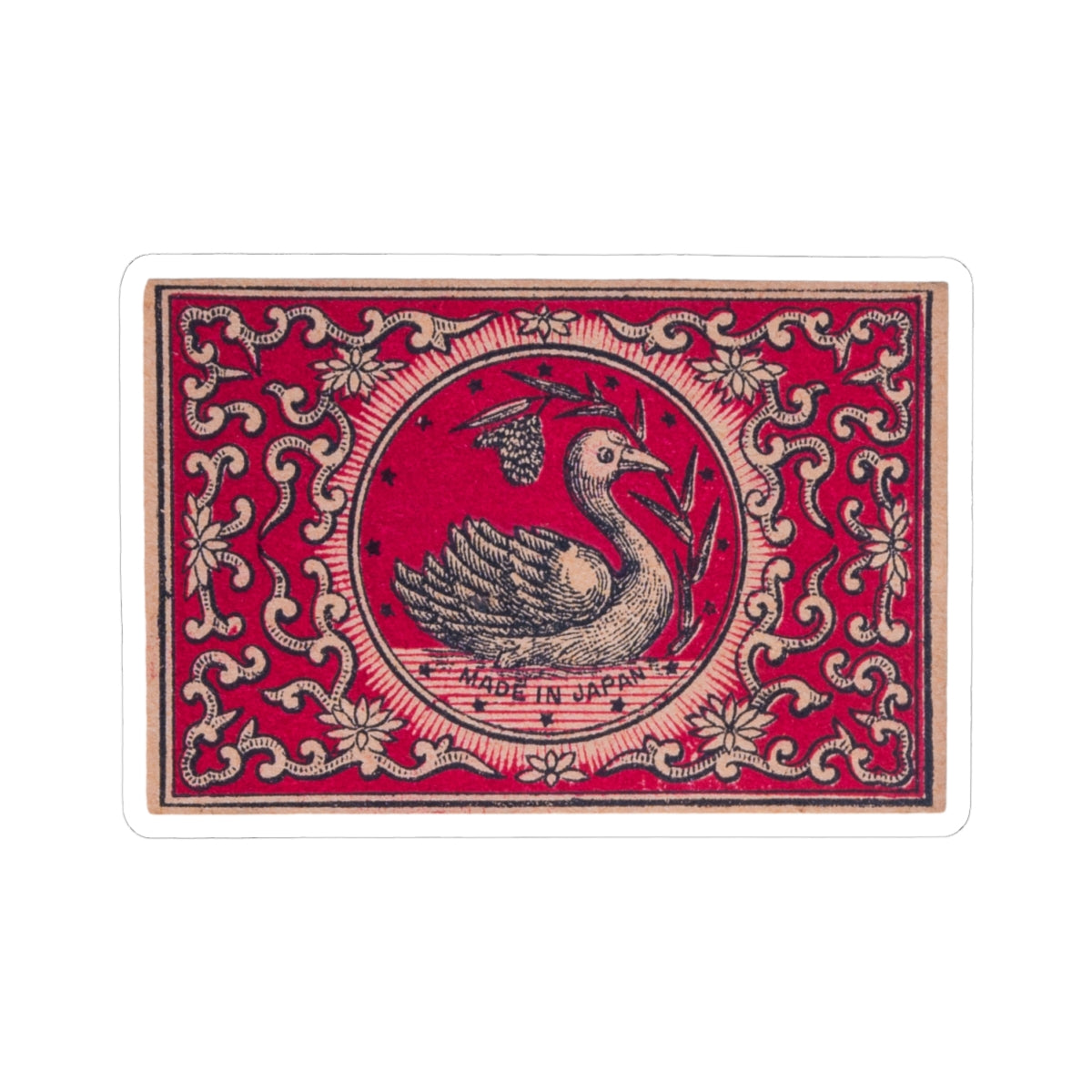 The Swan , Vintage Japanese Matchbox Label Vinyl Sticker | Meiji Era Ornamental Archive
