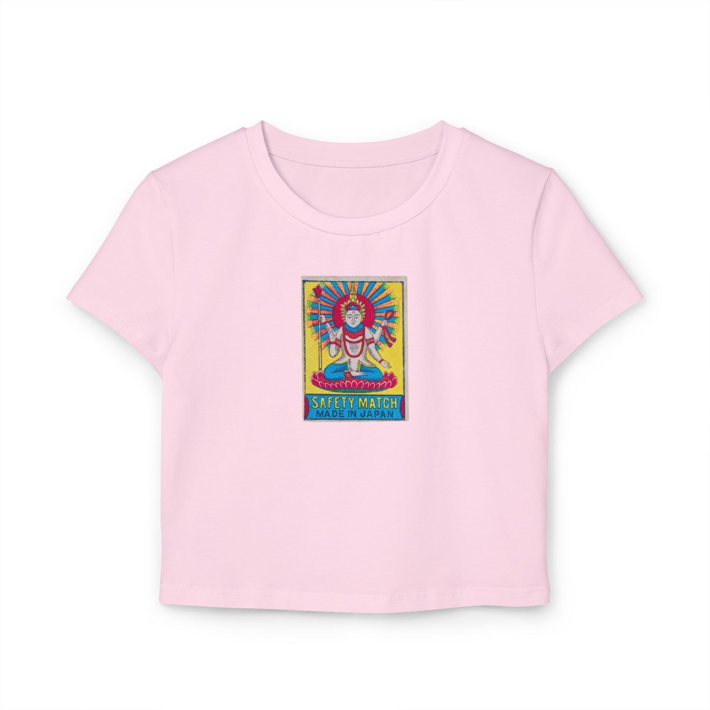 Hindu Deity Safety Match Vintage Japanese Matchbox Label Women's Crop Tee | Meiji Era India Export
