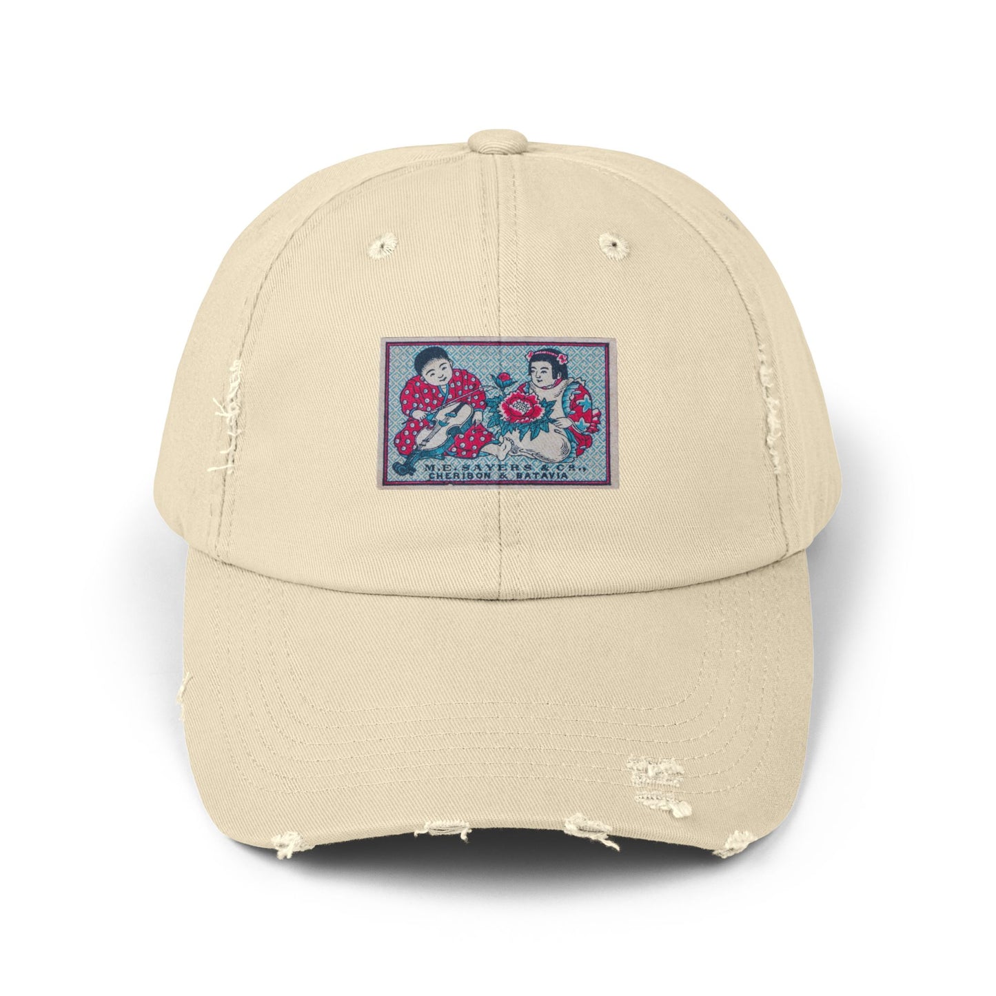 Sayers Children and Peony Vintage Matchbox Label Distressed Cap