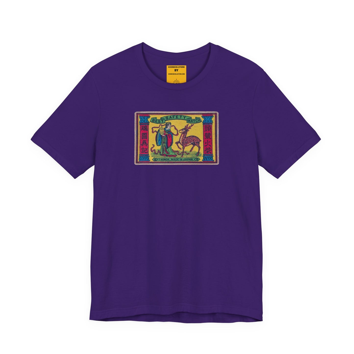 Y. Honda Best Safety Match ,Vintage Japanese Matchbox Label Unisex Tee | Court Lady & Deer Archive
