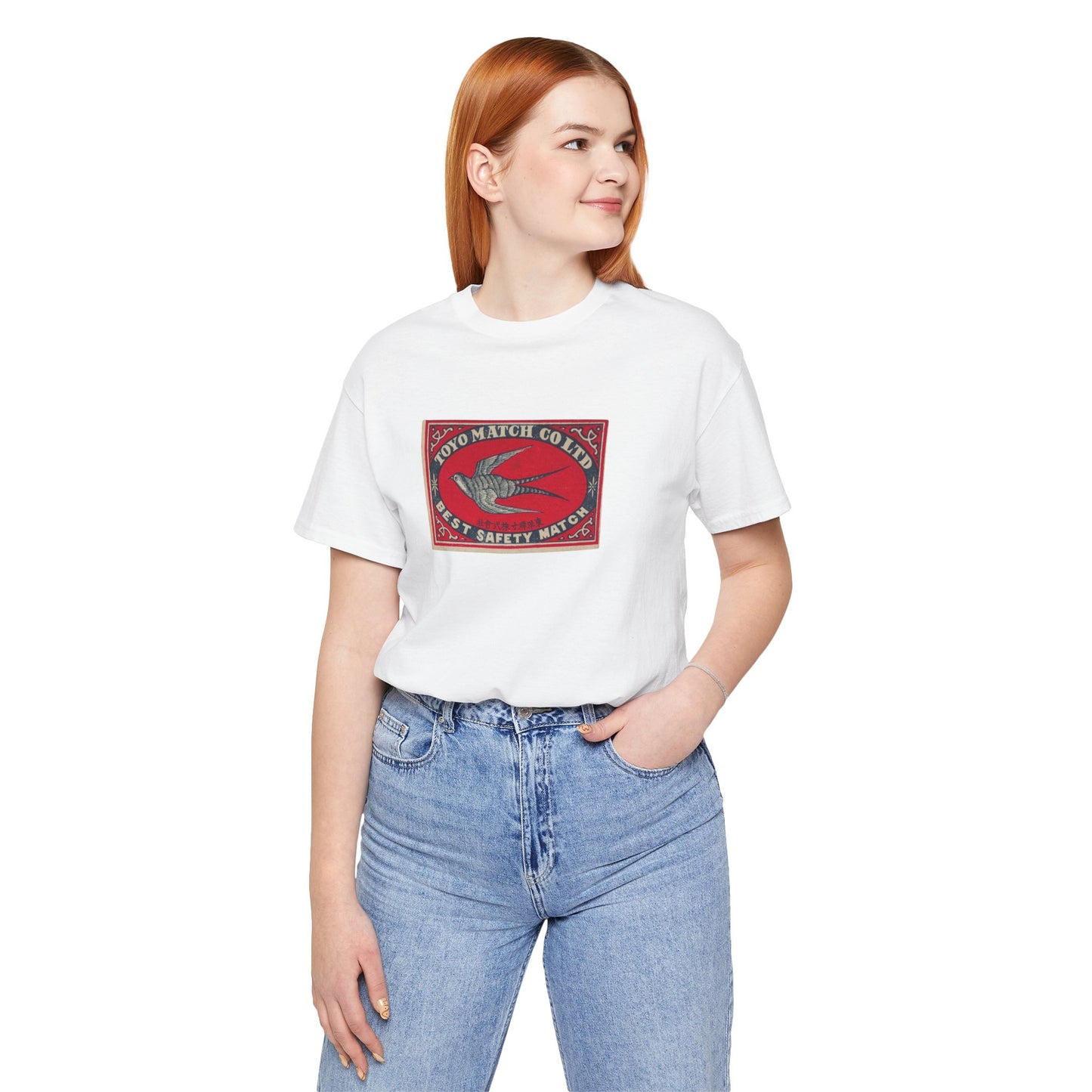 Toyo Match Swallow Vintage Japanese Matchbox Label Unisex Tee Taisho Era Archive