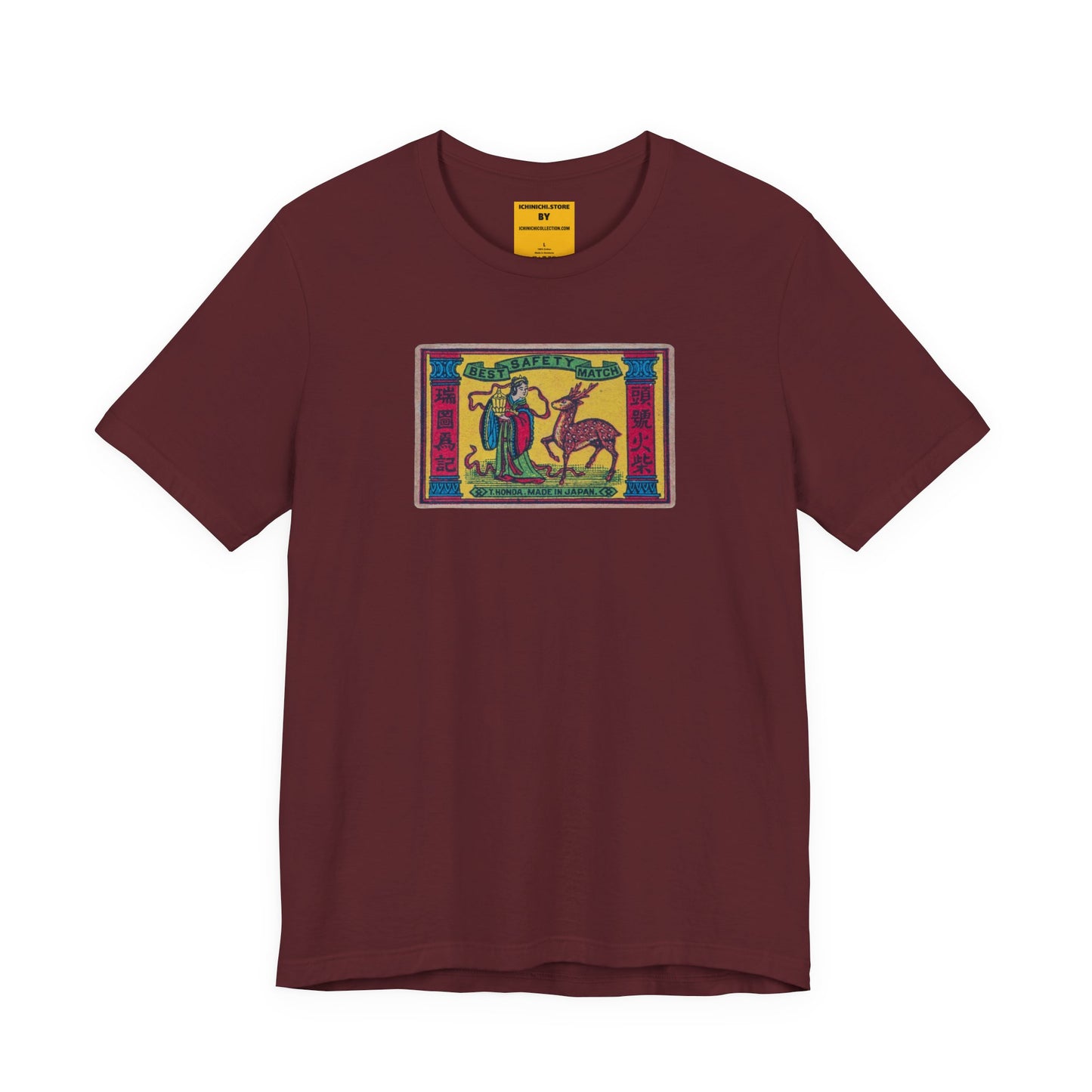 Y. Honda Best Safety Match ,Vintage Japanese Matchbox Label Unisex Tee | Court Lady & Deer Archive