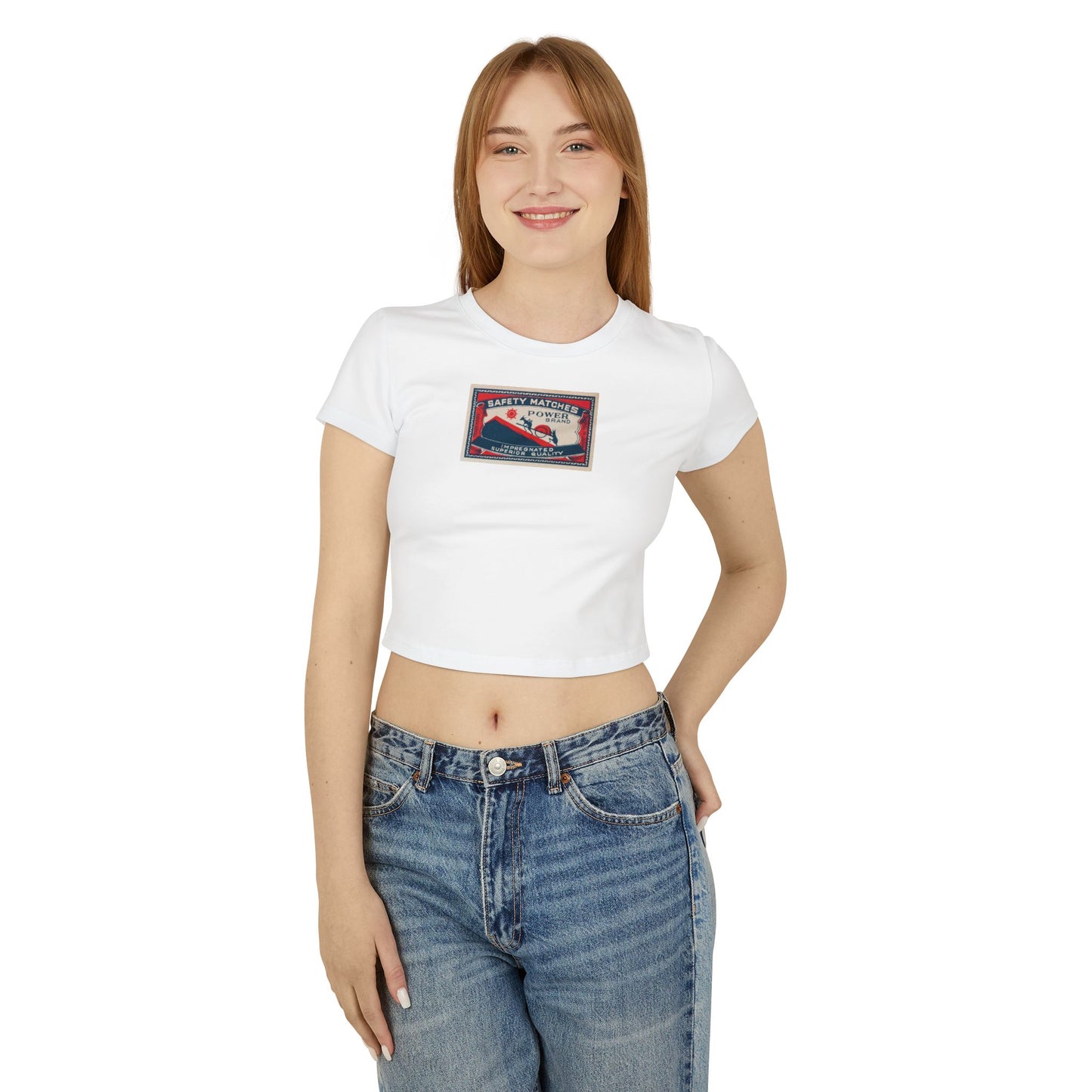 Power Brand Safety Matches — Vintage Japanese Matchbox Label Women's Crop Tee