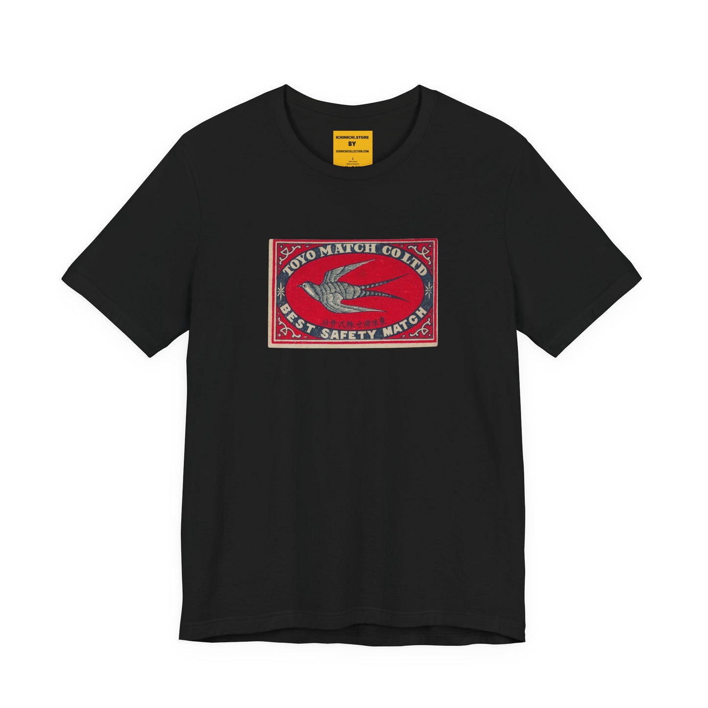 Toyo Match Swallow Vintage Japanese Matchbox Label Unisex Tee Taisho Era Archive