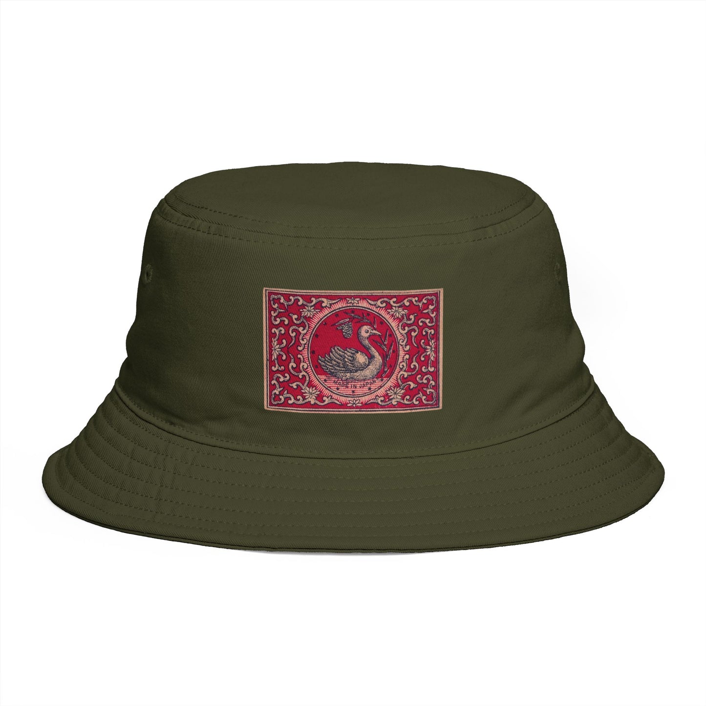 Swan Medallion Vintage Matchbox Label Bucket Hat