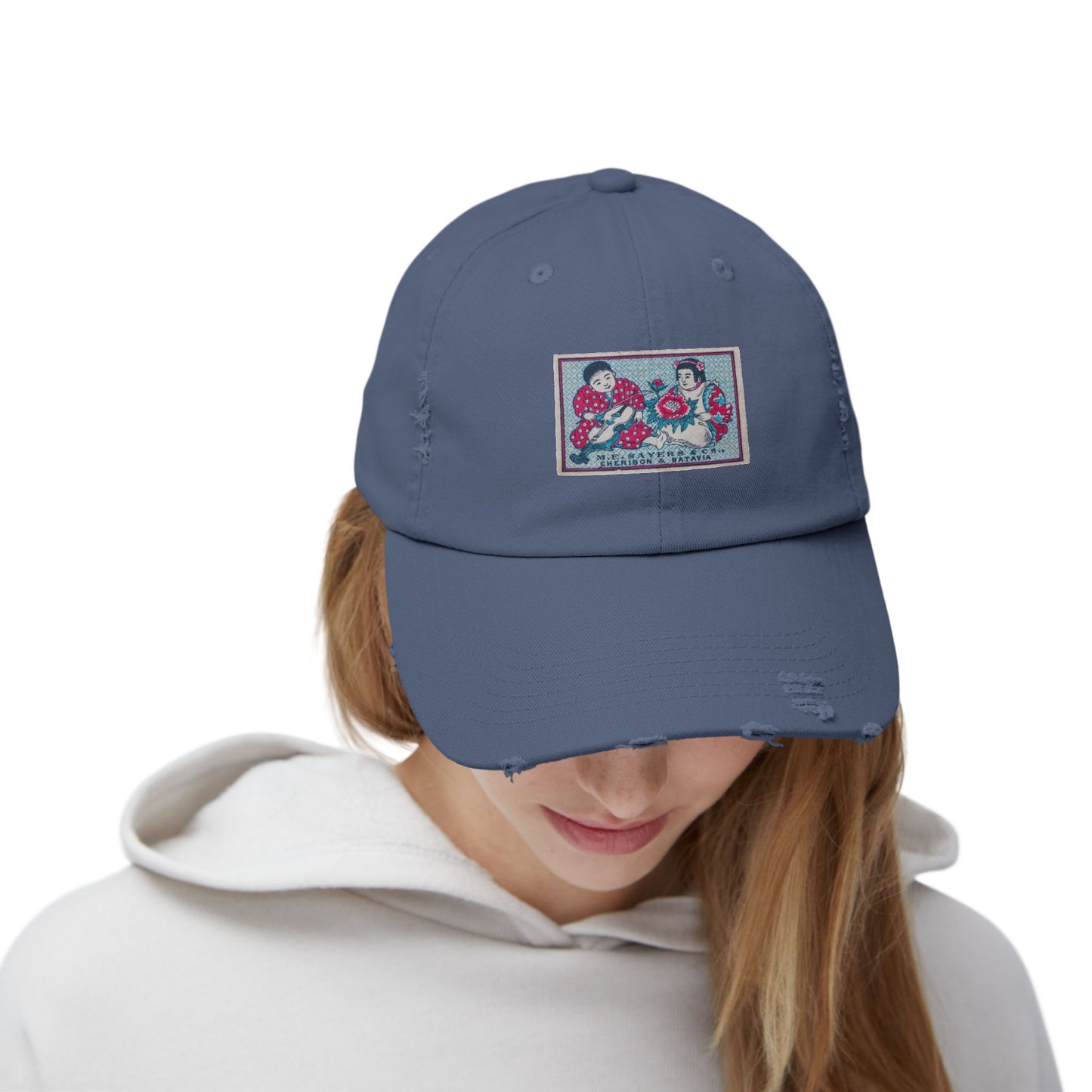 Sayers Children and Peony Vintage Matchbox Label Distressed Cap