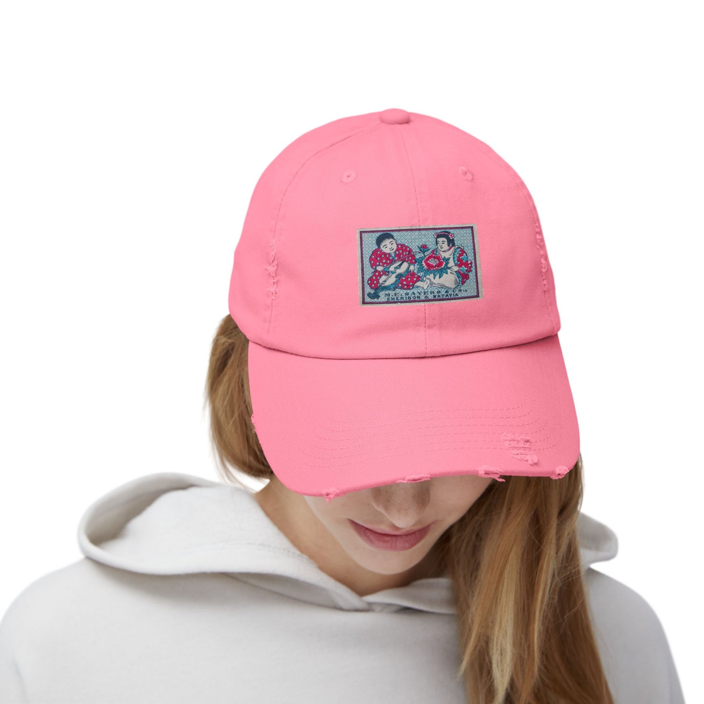 Sayers Children and Peony Vintage Matchbox Label Distressed Cap