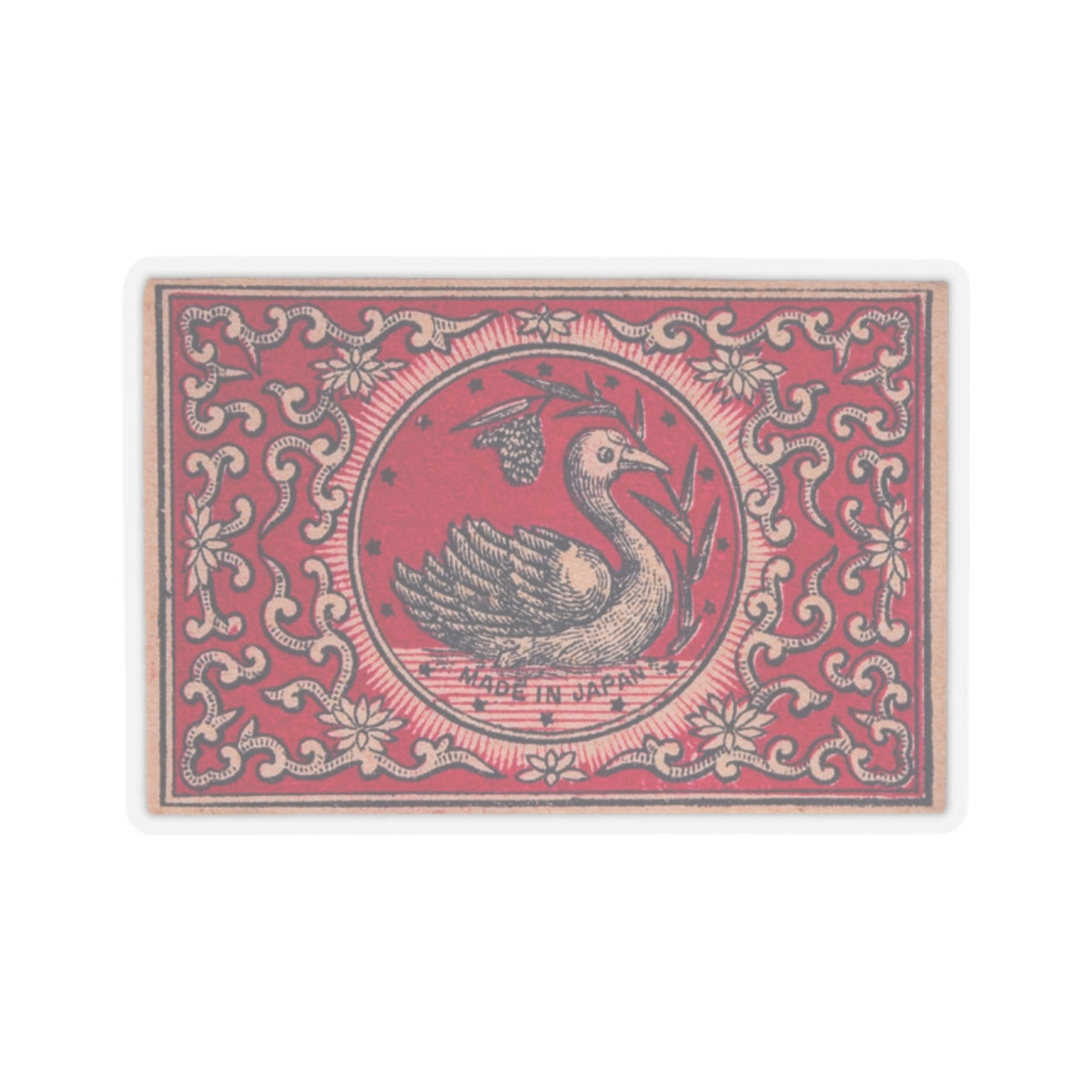 The Swan , Vintage Japanese Matchbox Label Vinyl Sticker | Meiji Era Ornamental Archive