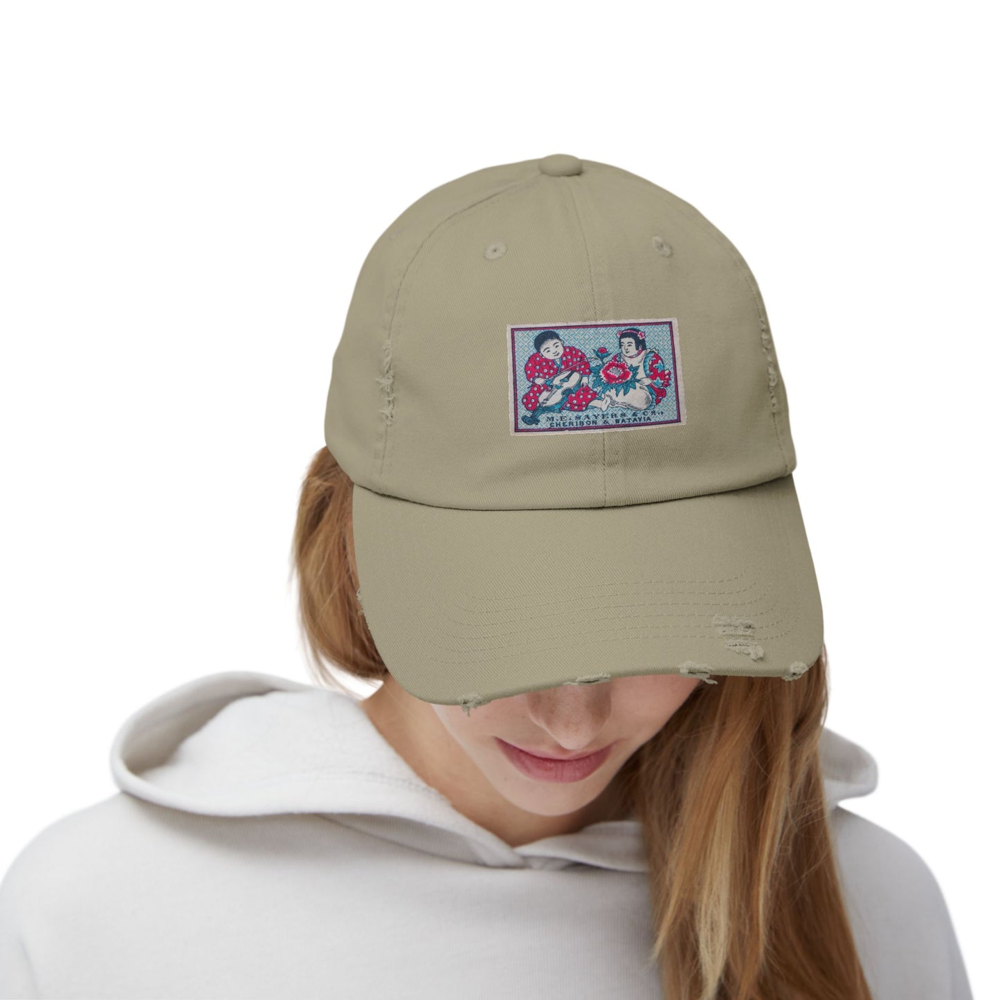 Sayers Children and Peony Vintage Matchbox Label Distressed Cap