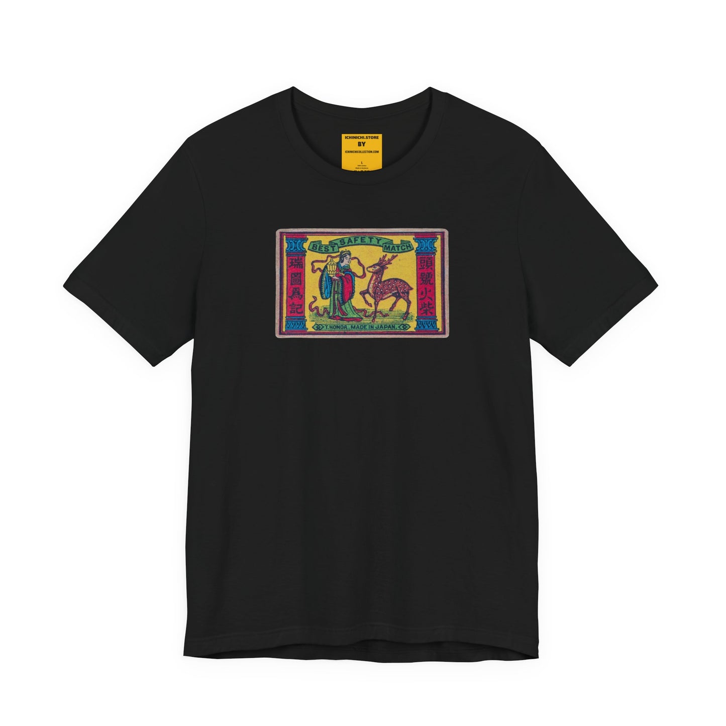Y. Honda Best Safety Match ,Vintage Japanese Matchbox Label Unisex Tee | Court Lady & Deer Archive