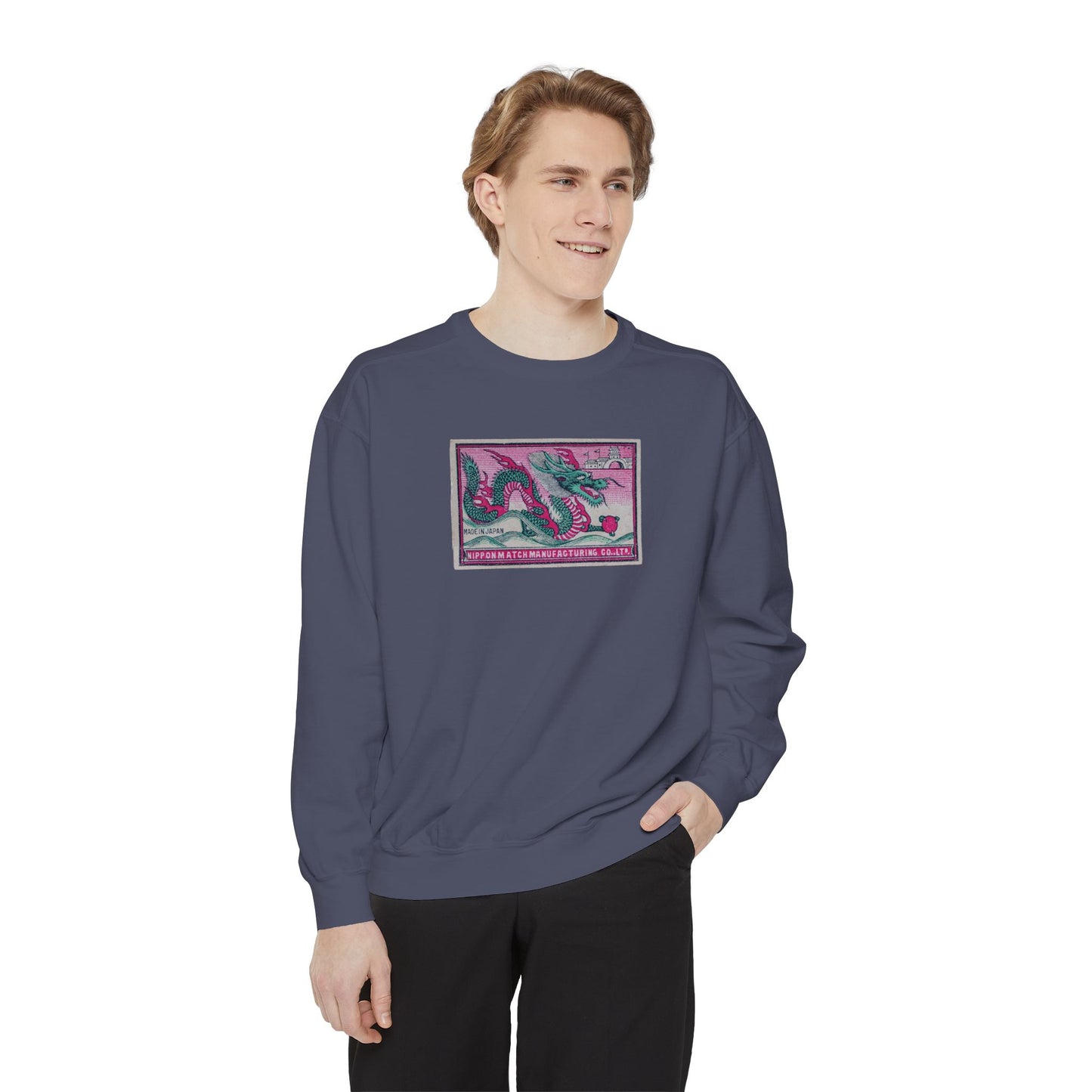 Nippon Match Dragon Vintage Japanese Matchbox Label Unisex Crewneck Sweatshirt Taisho Era Archive