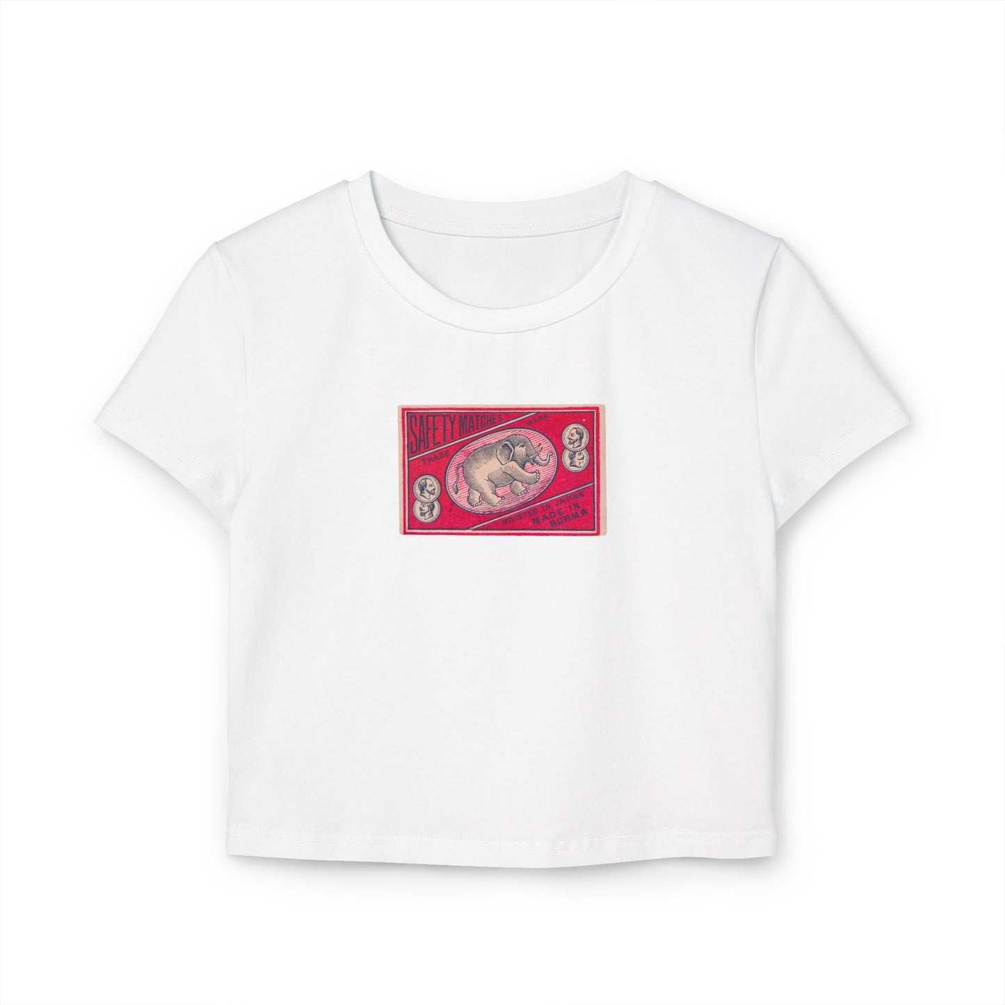 Safety Matches Elephant Burma ,Vintage Japanese Matchbox Label Women's Crop Tee | Pre-War Archive