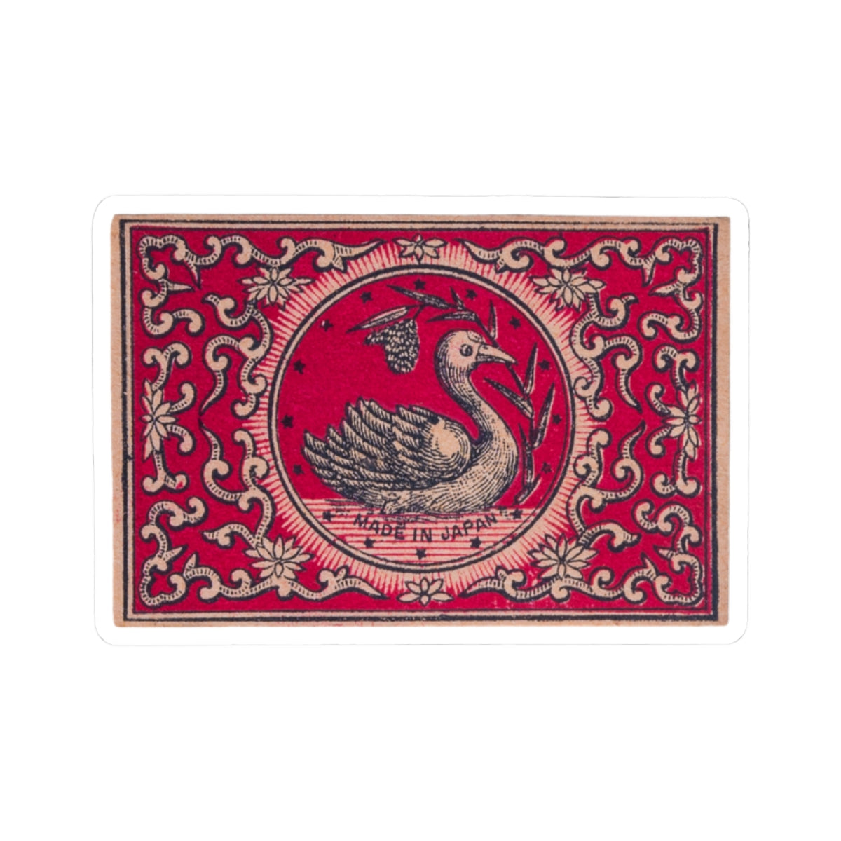 The Swan , Vintage Japanese Matchbox Label Vinyl Sticker | Meiji Era Ornamental Archive