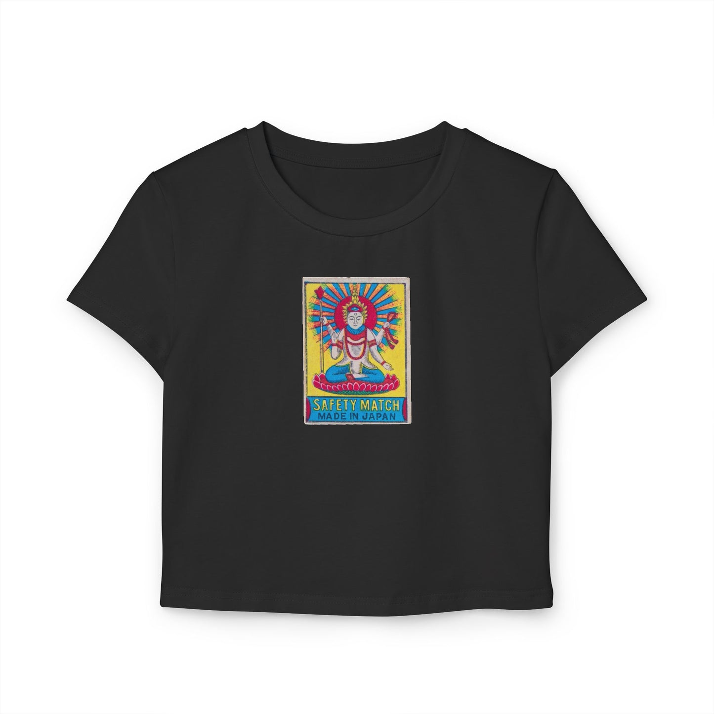 Hindu Deity Safety Match Vintage Japanese Matchbox Label Women's Crop Tee | Meiji Era India Export