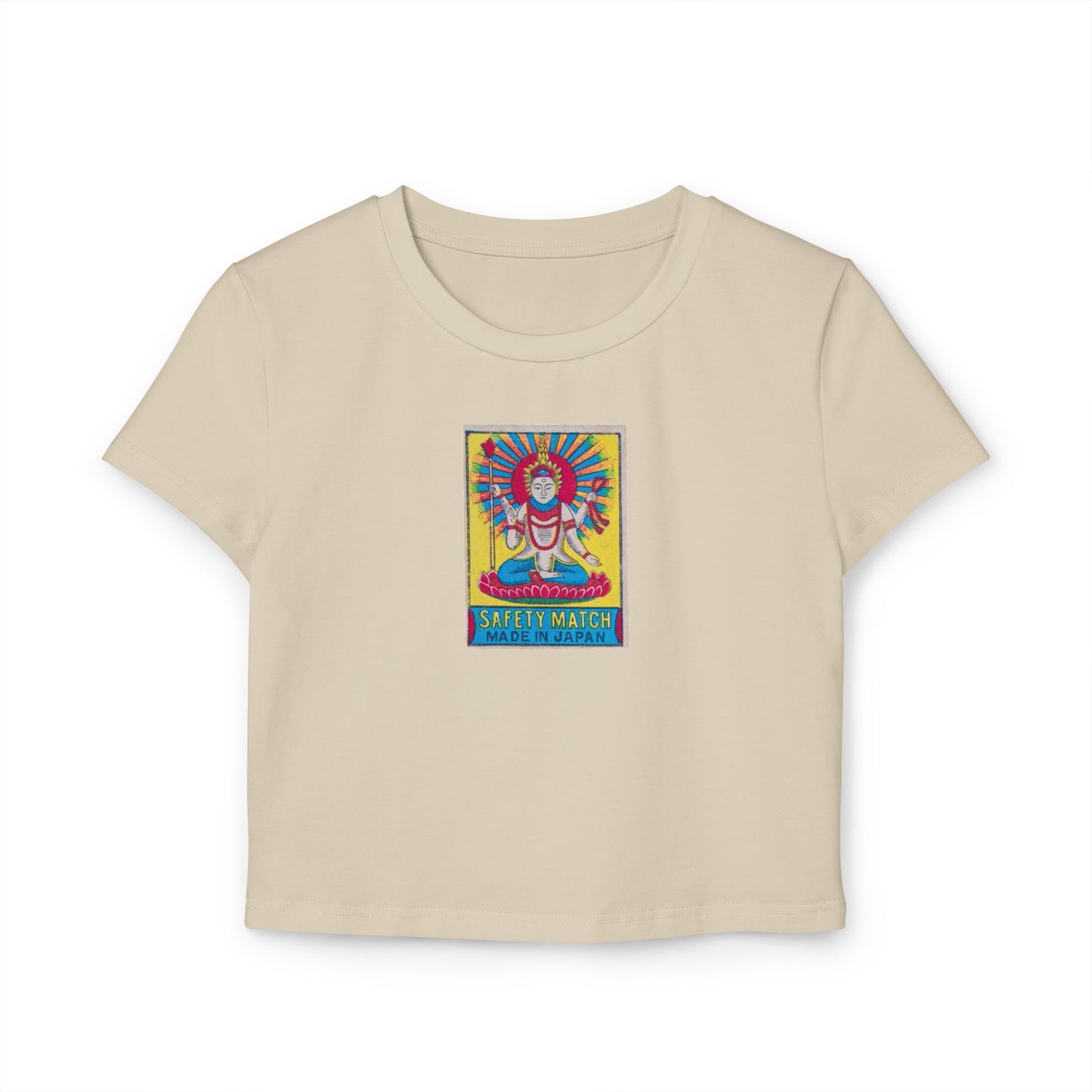 Hindu Deity Safety Match Vintage Japanese Matchbox Label Women's Crop Tee | Meiji Era India Export