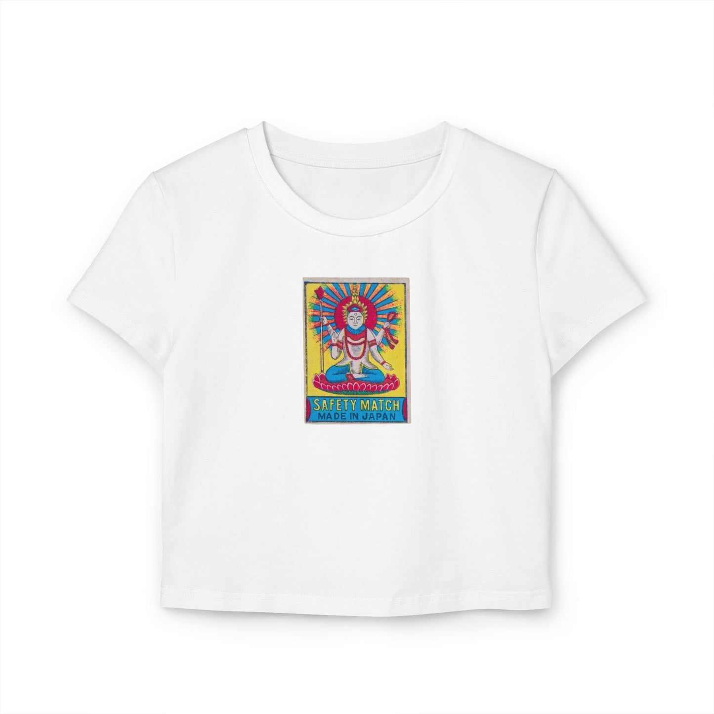 Hindu Deity Safety Match Vintage Japanese Matchbox Label Women's Crop Tee | Meiji Era India Export