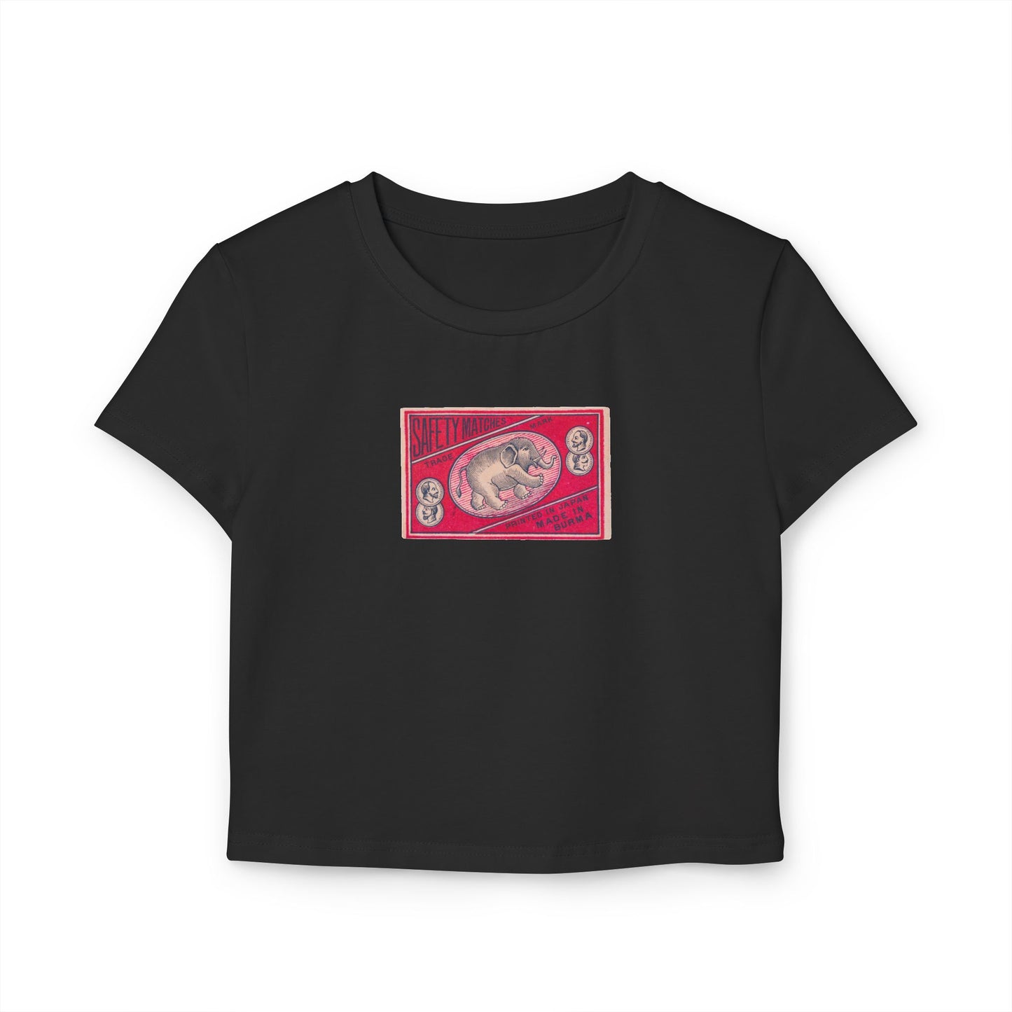 Safety Matches Elephant Burma ,Vintage Japanese Matchbox Label Women's Crop Tee | Pre-War Archive