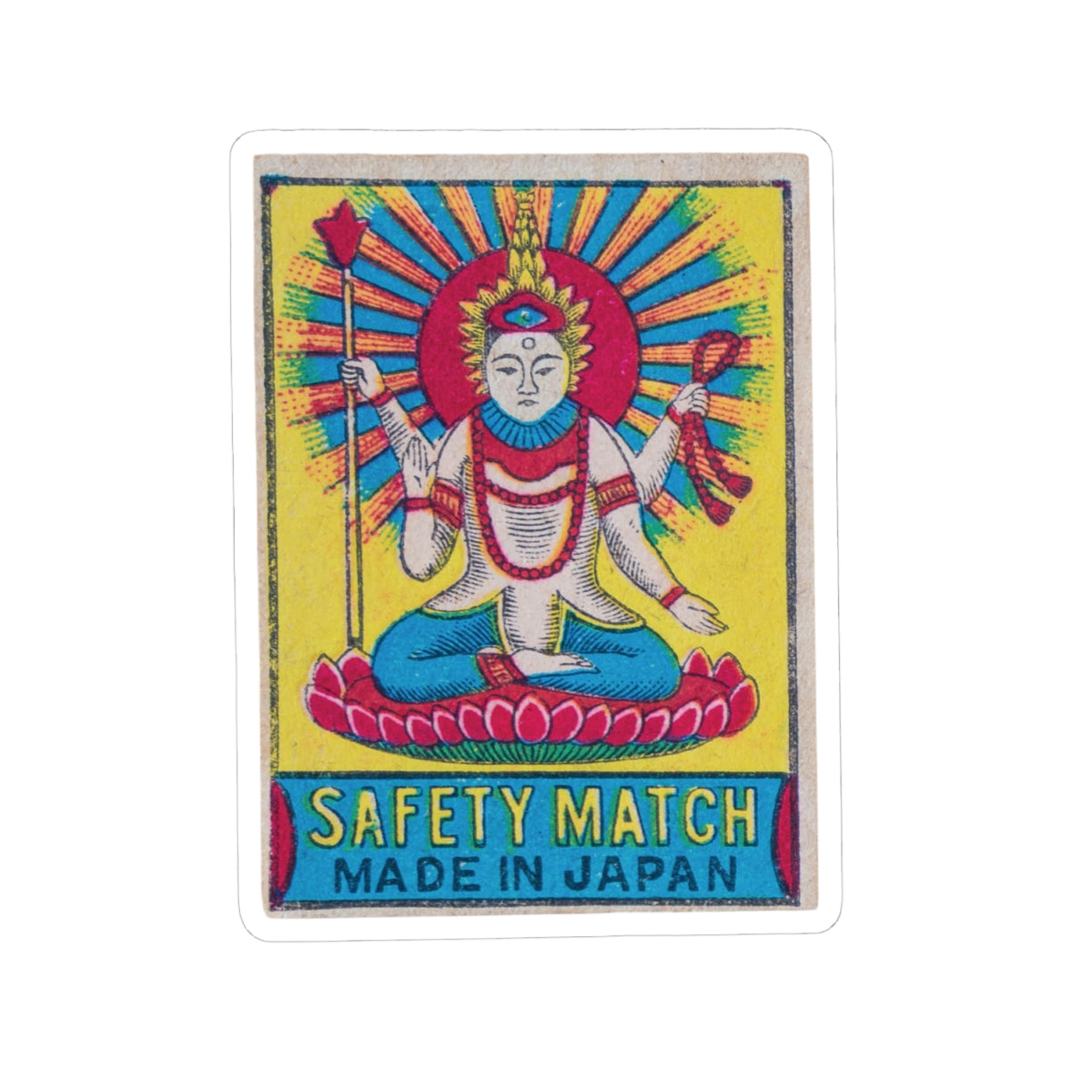 Hindu Deity Safety Match , Vintage Japanese Matchbox Label Vinyl Sticker | India Export Archive
