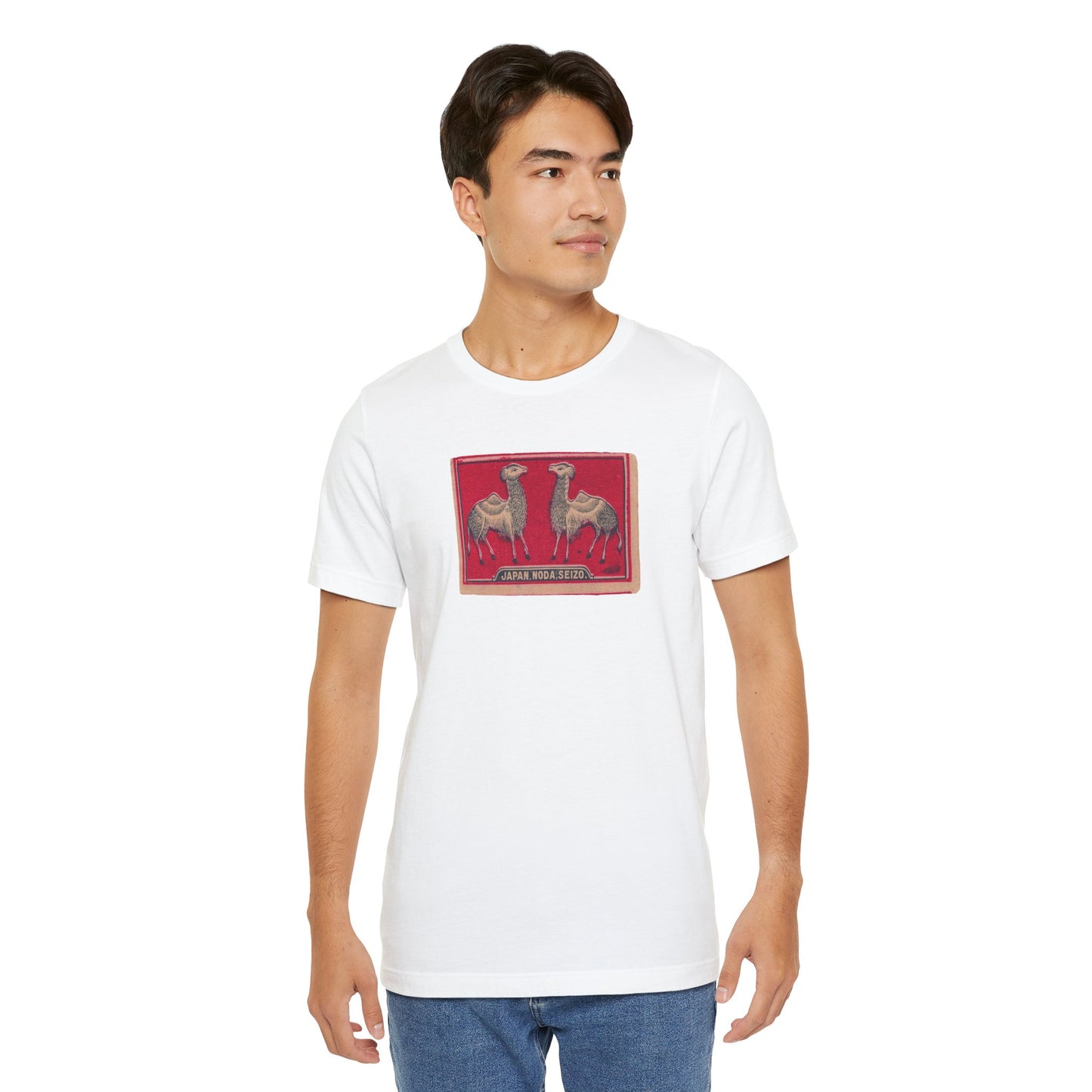 Noda Seizo Twin Camels Vintage Japanese Matchbox Label Unisex Tee | Middle East Export Archive