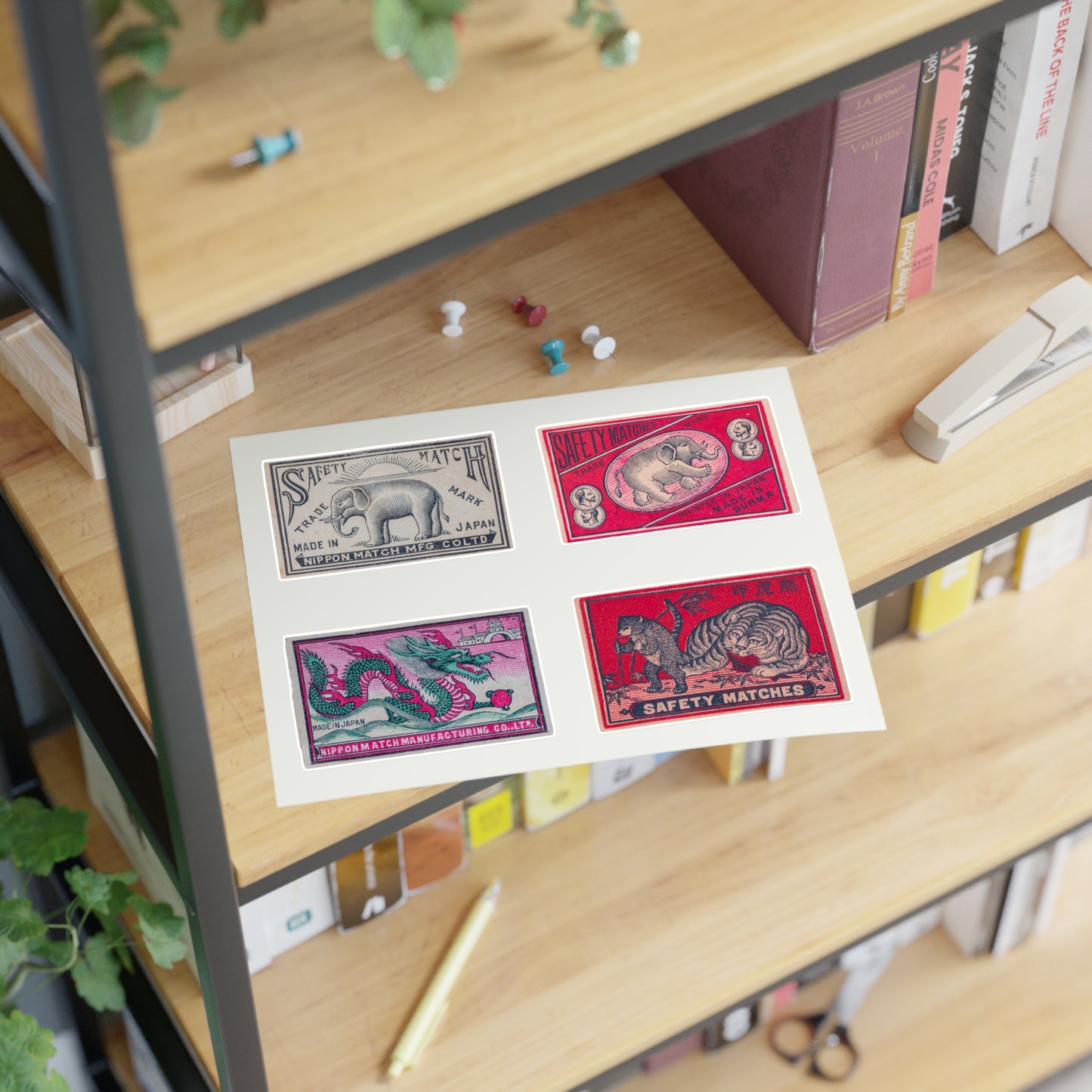 Japanese Matchbox Animal Labels Sticker Sheet