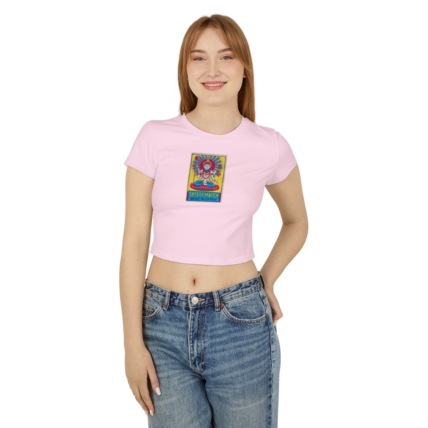 Hindu Deity Safety Match Vintage Japanese Matchbox Label Women's Crop Tee | Meiji Era India Export