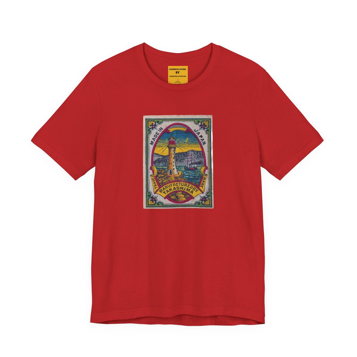 Takashima Lighthouse,Vintage Japanese Matchbox Label Unisex Tee | Meiji Era Maritime Archive