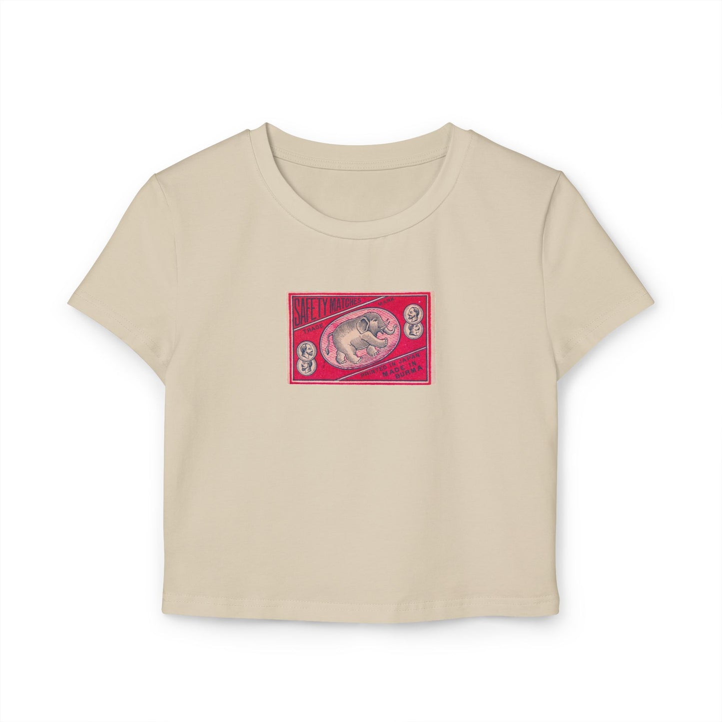 Safety Matches Elephant Burma ,Vintage Japanese Matchbox Label Women's Crop Tee | Pre-War Archive
