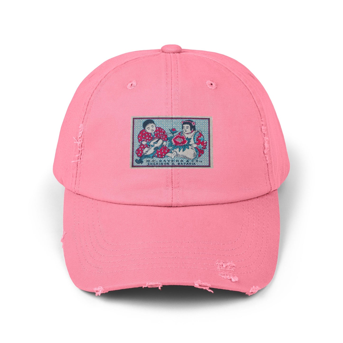 Sayers Children and Peony Vintage Matchbox Label Distressed Cap