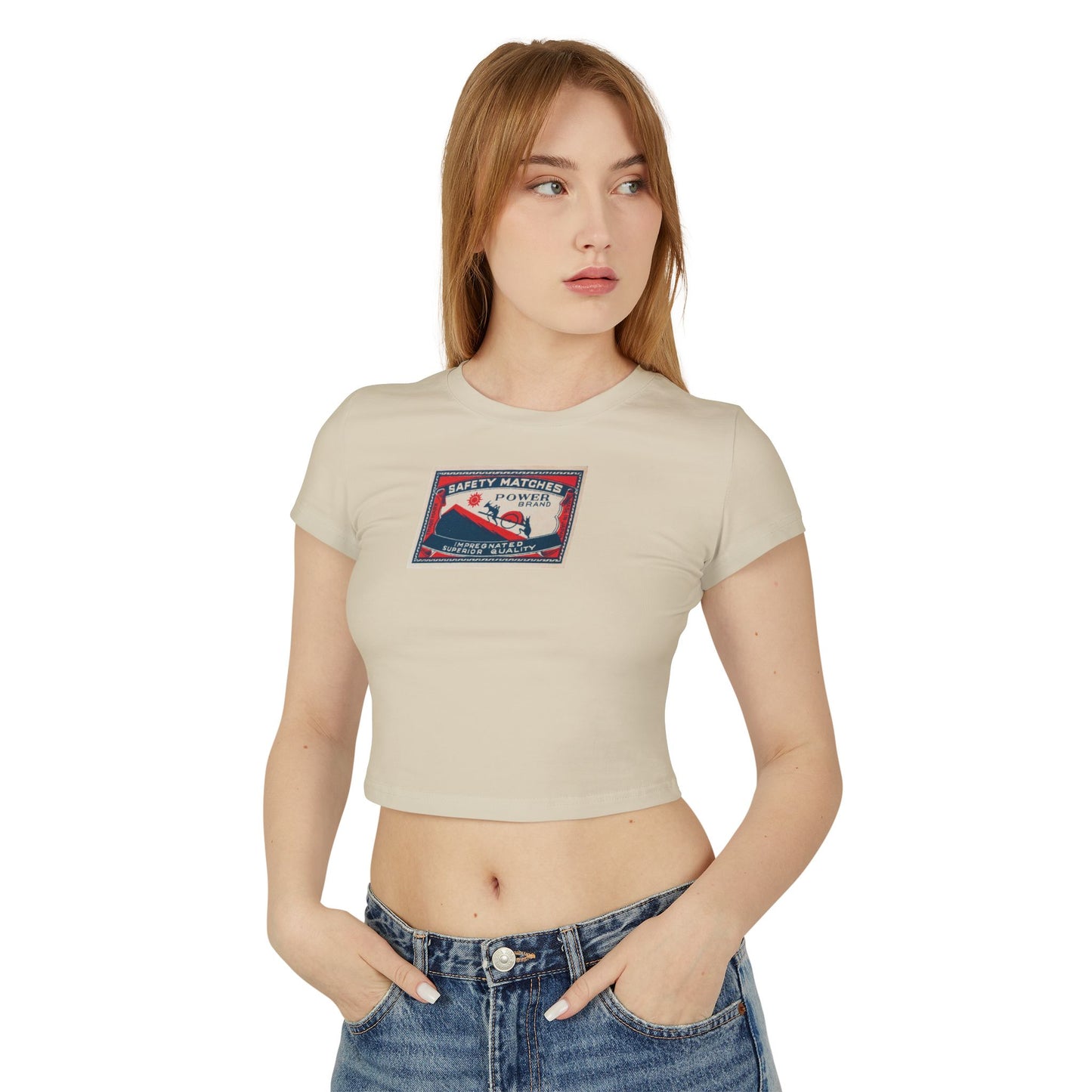 Power Brand Safety Matches — Vintage Japanese Matchbox Label Women's Crop Tee