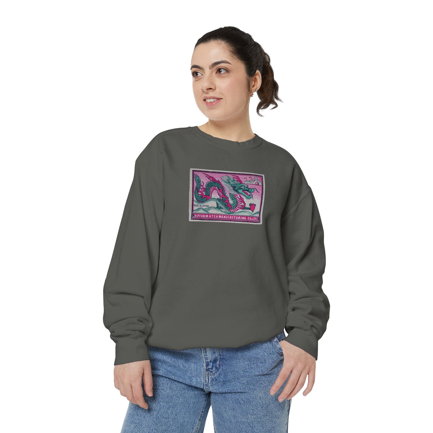 Nippon Match Dragon Vintage Japanese Matchbox Label Unisex Crewneck Sweatshirt Taisho Era Archive