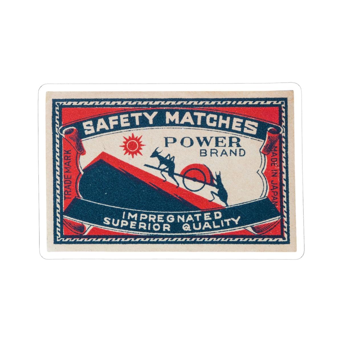 Power Brand Safety Matches Vintage Japanese Matchbox Label Kiss-Cut Vinyl Sticker Taisho Era Archive