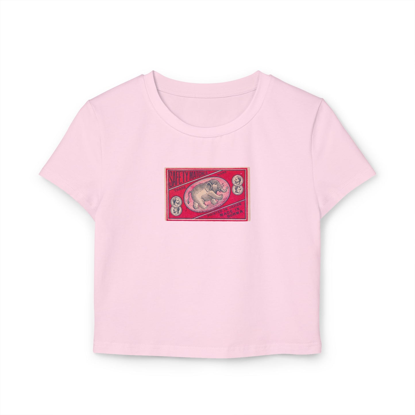 Safety Matches Elephant Burma ,Vintage Japanese Matchbox Label Women's Crop Tee | Pre-War Archive