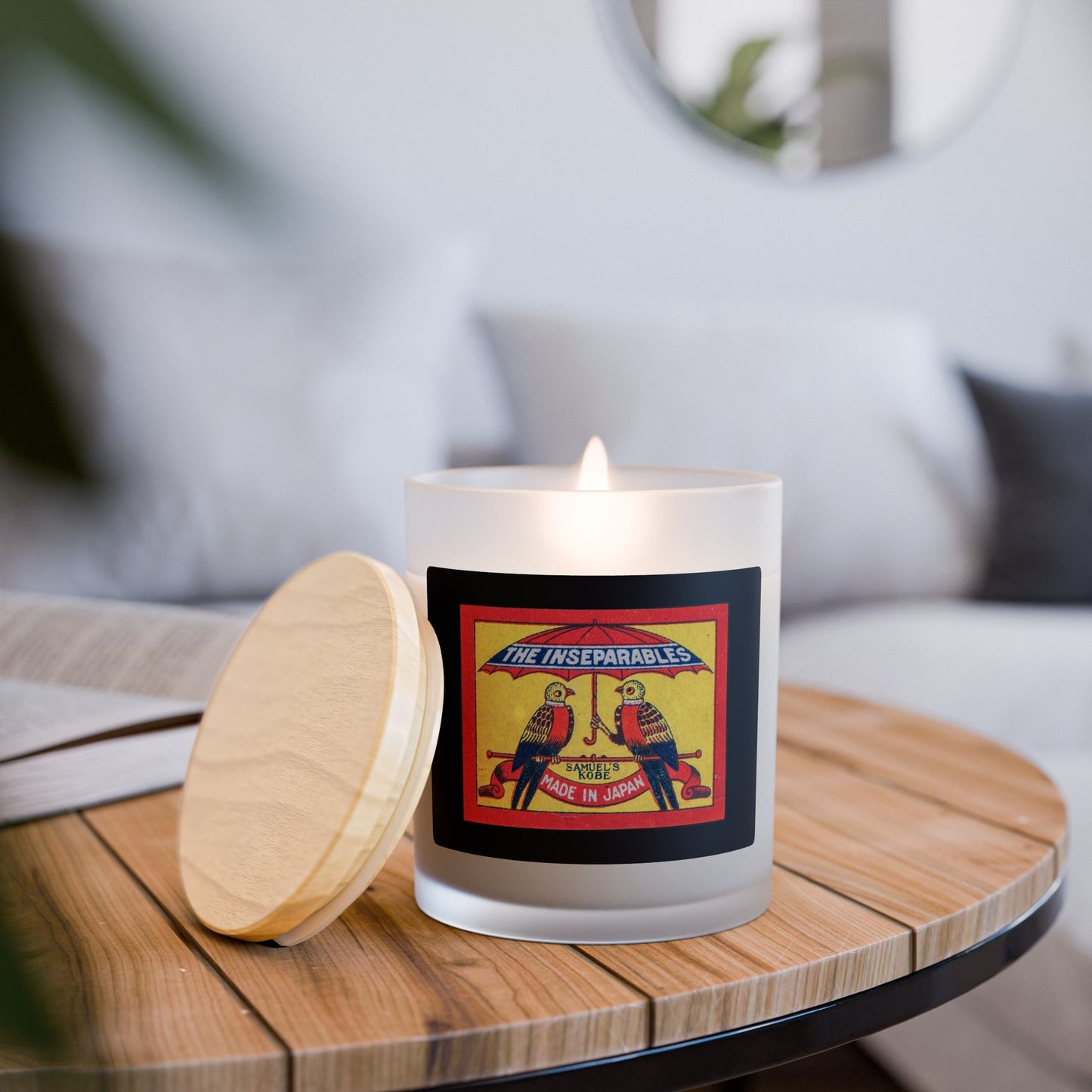 The Inseparables Vintage Japanese Lovebirds Matchbox Label Candle