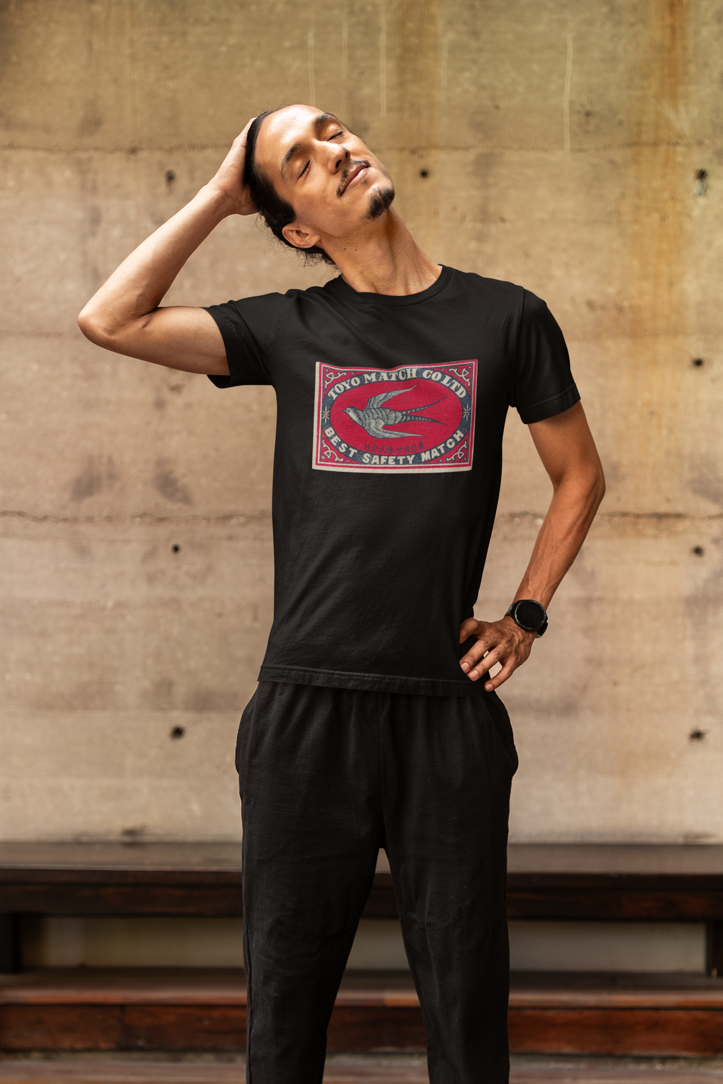 Toyo Match Swallow Vintage Japanese Matchbox Label Unisex Tee Taisho Era Archive