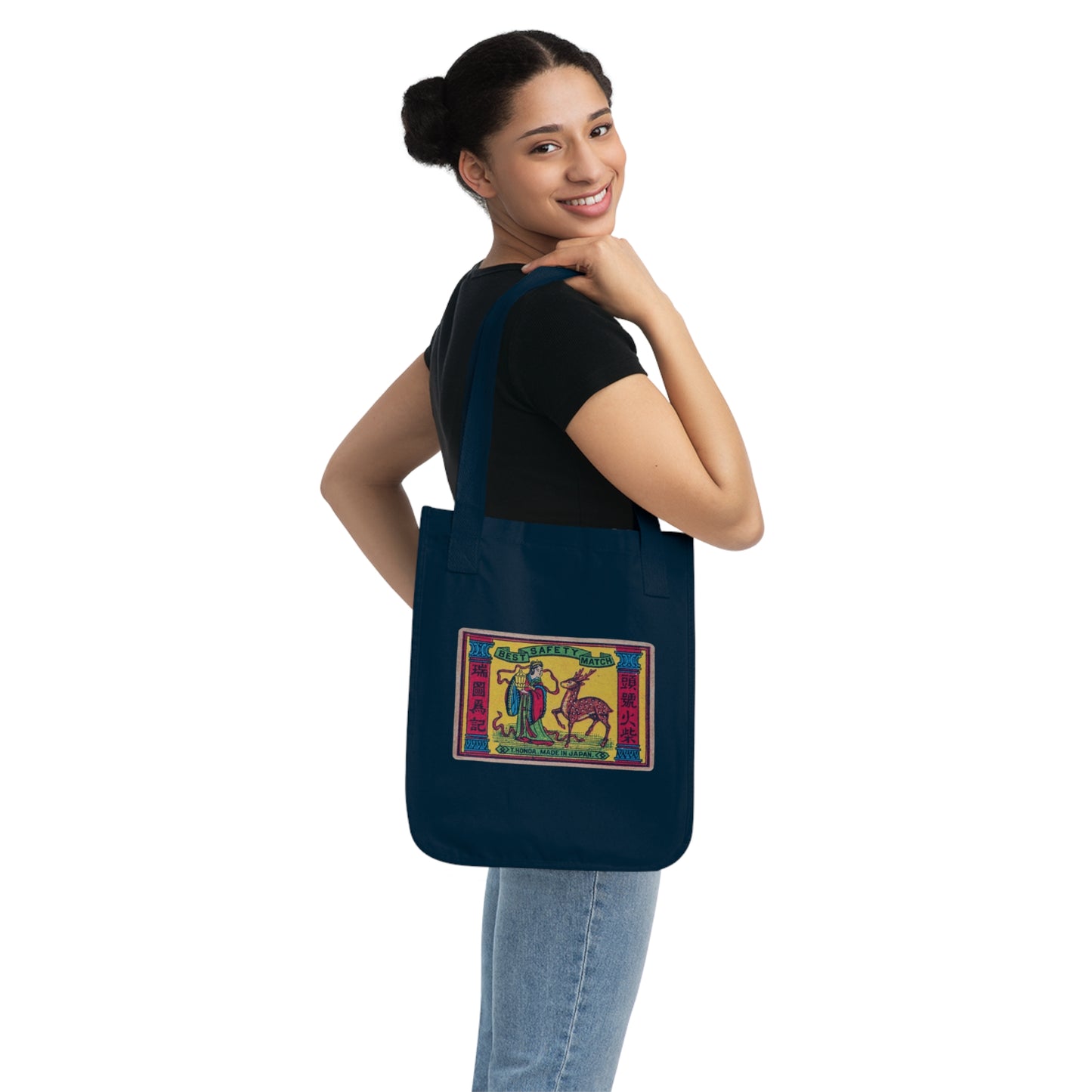 Y. Honda Best Safety Match Vintage Japanese Matchbox Label Organic Canvas Tote Bag Meiji Era Archive