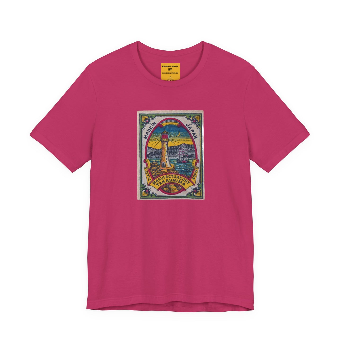 Takashima Lighthouse,Vintage Japanese Matchbox Label Unisex Tee | Meiji Era Maritime Archive