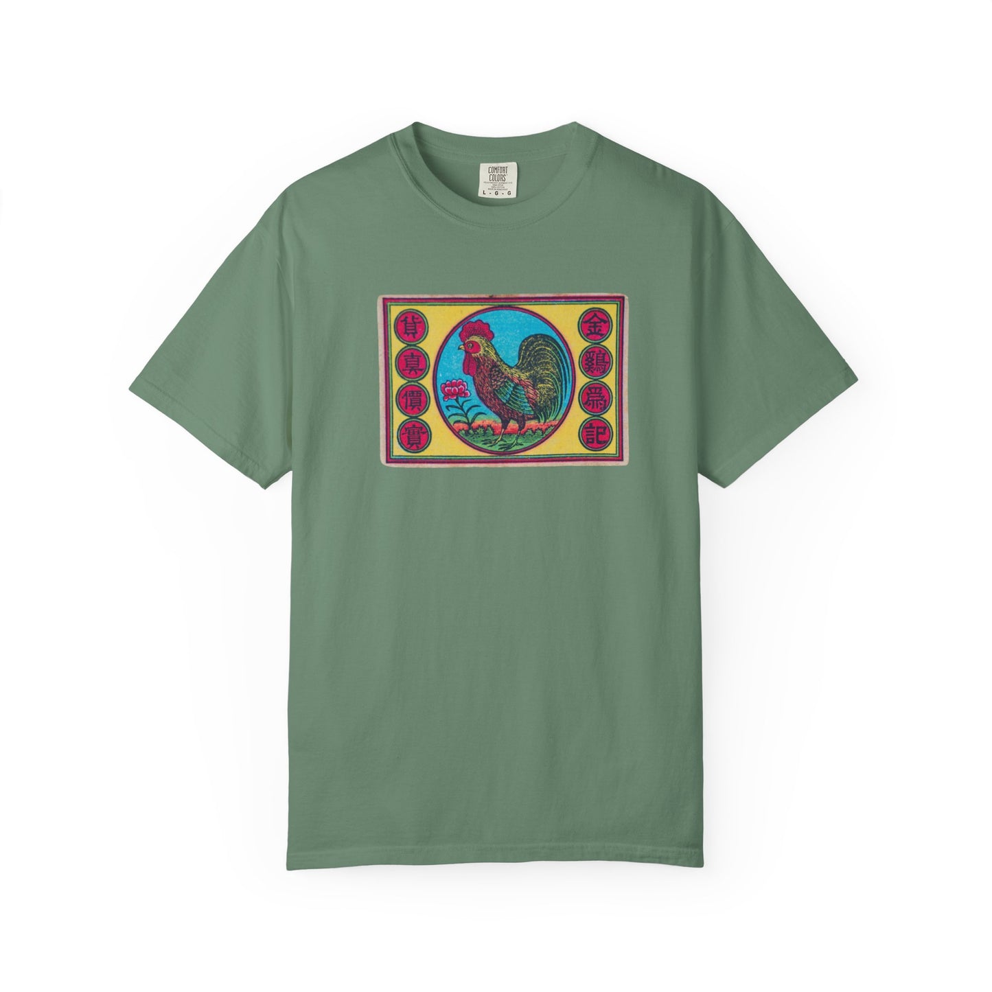 Golden Rooster Brand Vintage Japanese Matchbox Label Garment-Dyed Tee Meiji Era Archive