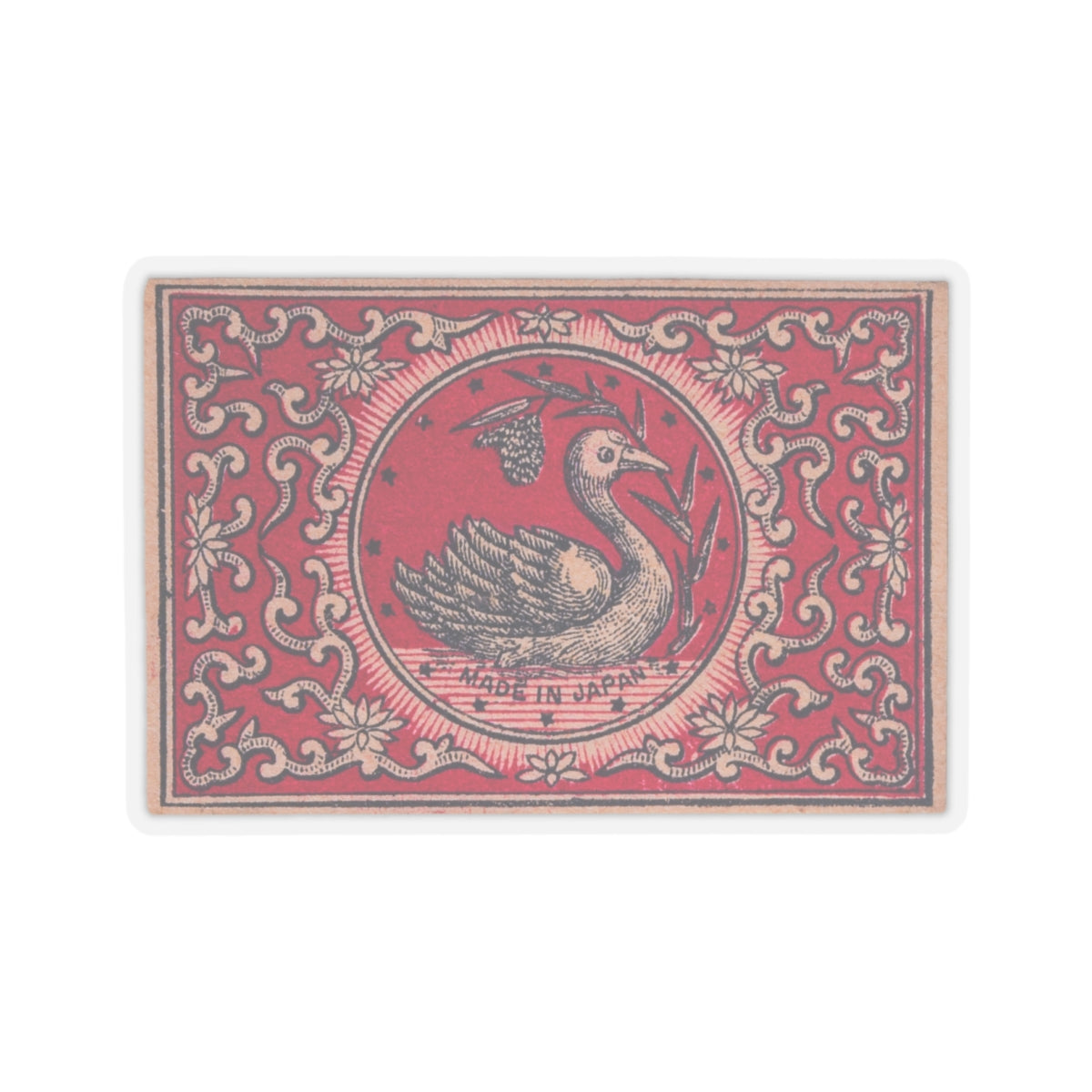 The Swan , Vintage Japanese Matchbox Label Vinyl Sticker | Meiji Era Ornamental Archive
