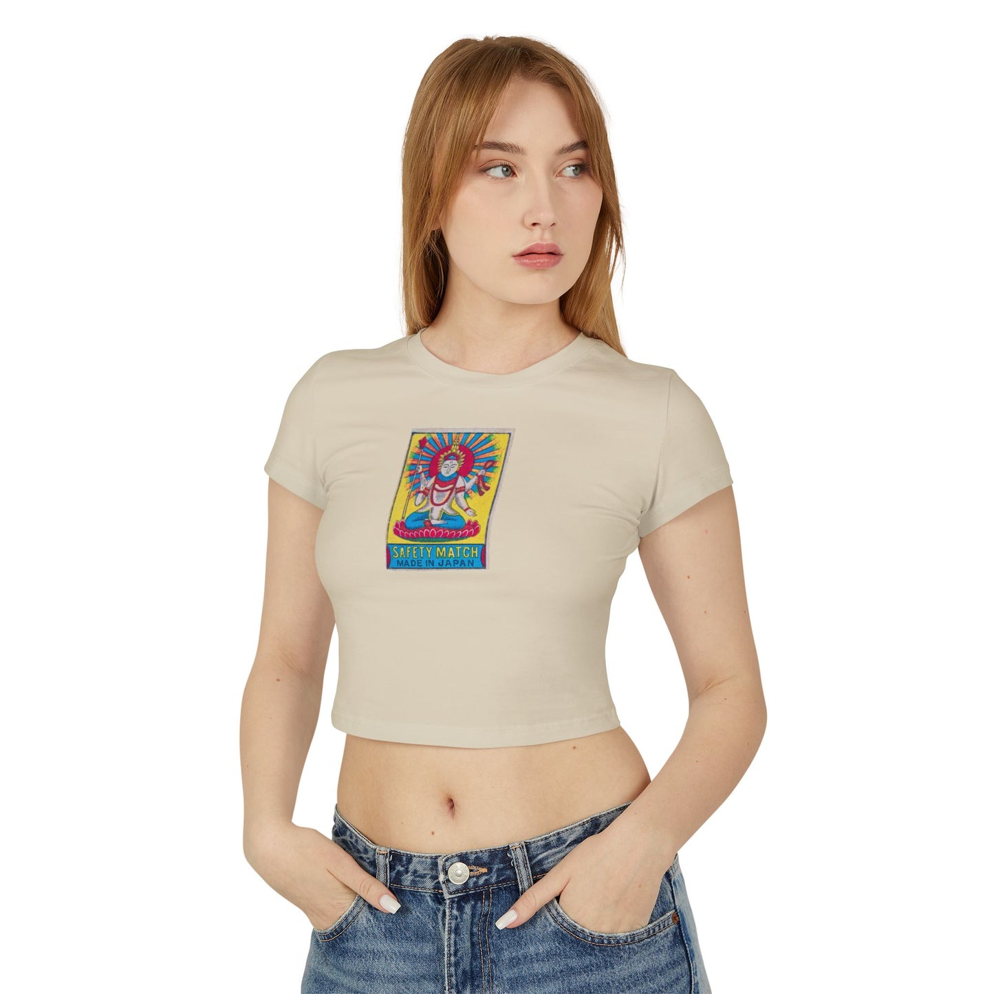 Hindu Deity Safety Match Vintage Japanese Matchbox Label Women's Crop Tee | Meiji Era India Export