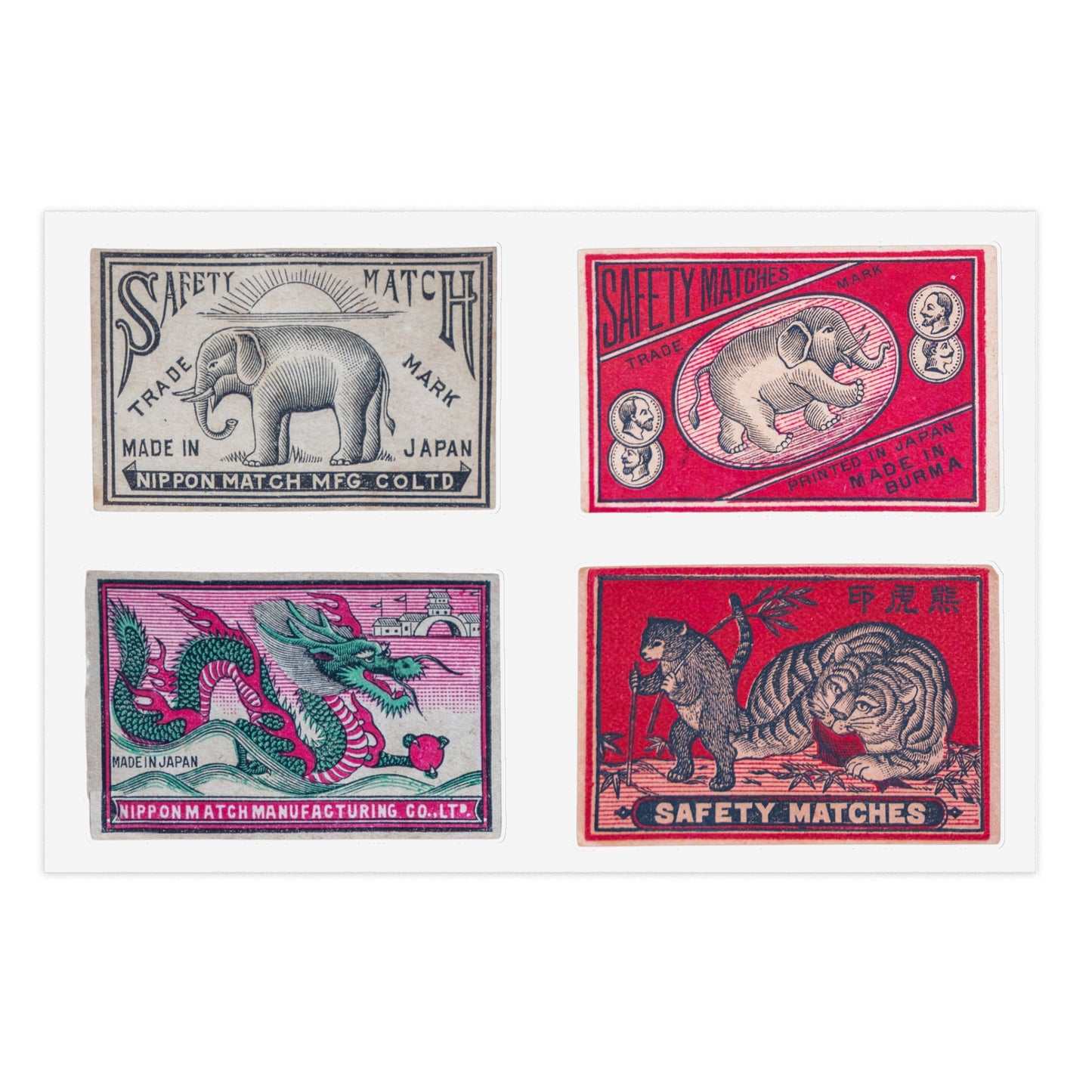 Japanese Matchbox Animal Labels Sticker Sheet
