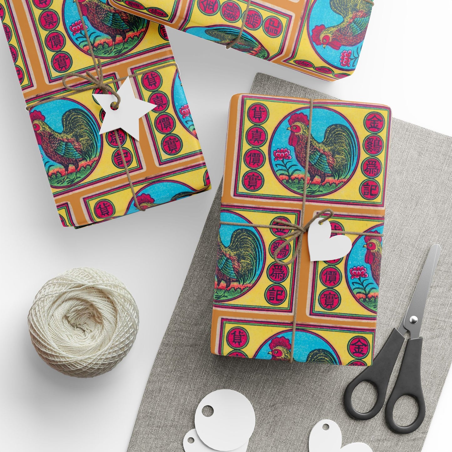 Golden Rooster Brand Vintage Japanese Matchbox Label Wrapping Paper