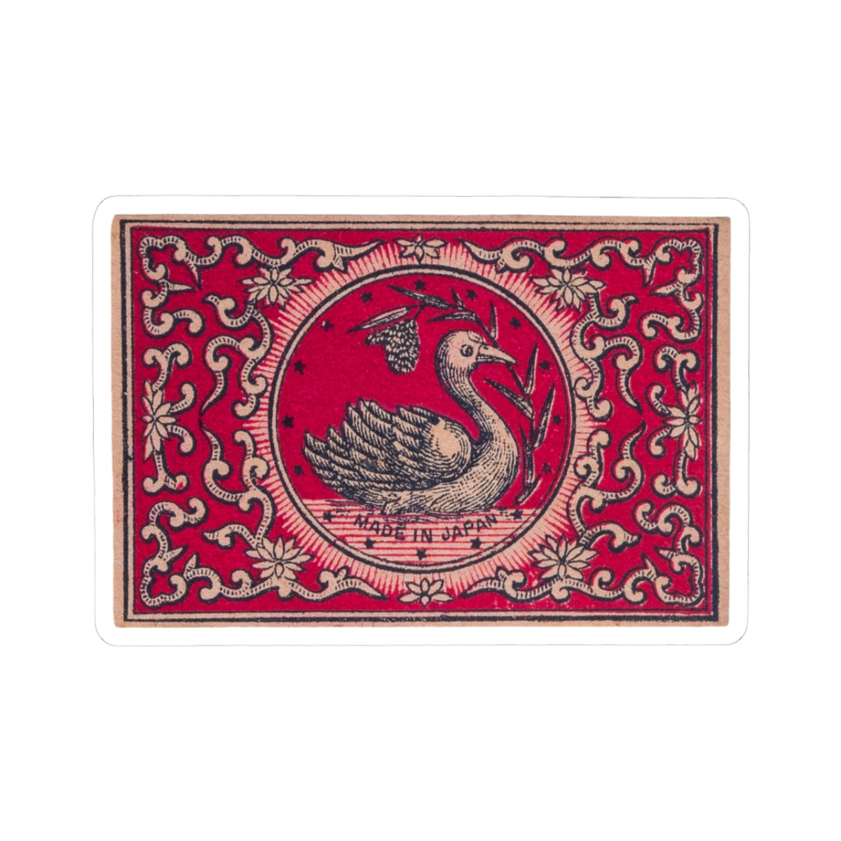 The Swan , Vintage Japanese Matchbox Label Vinyl Sticker | Meiji Era Ornamental Archive
