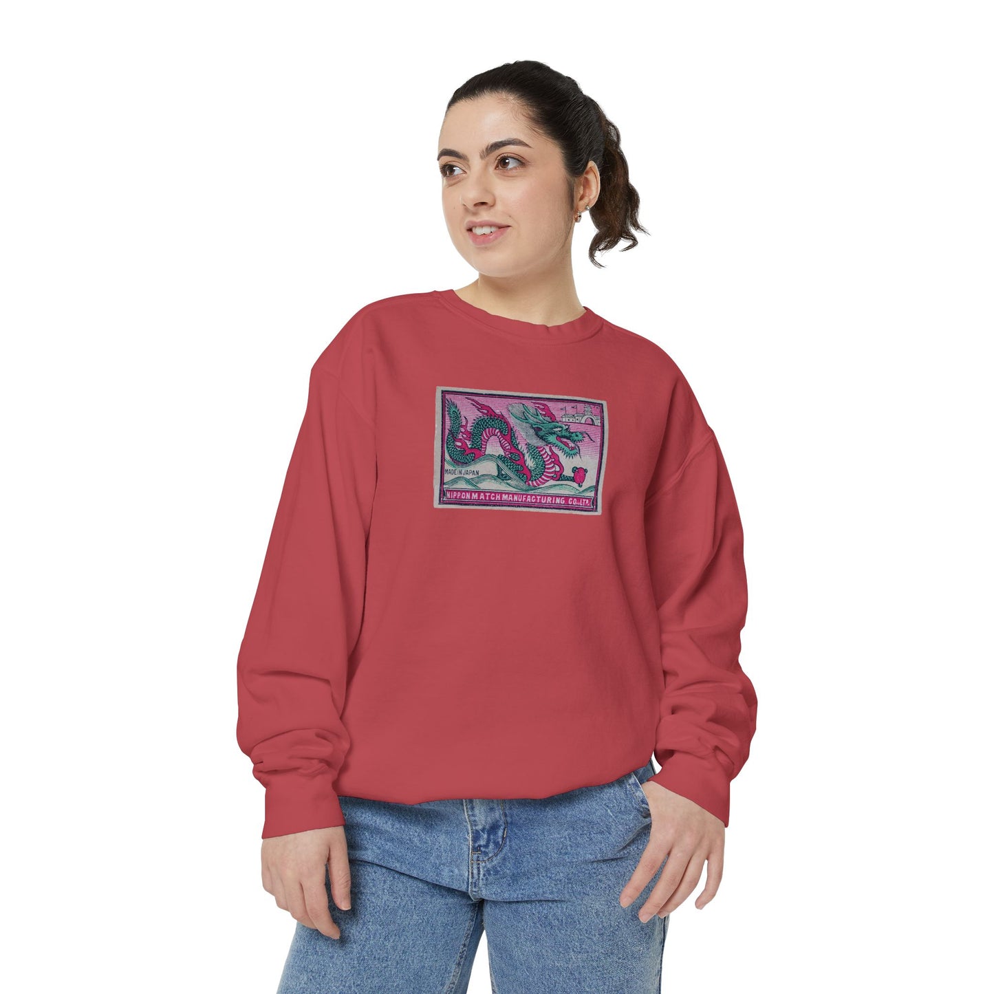 Nippon Match Dragon Vintage Japanese Matchbox Label Unisex Crewneck Sweatshirt Taisho Era Archive