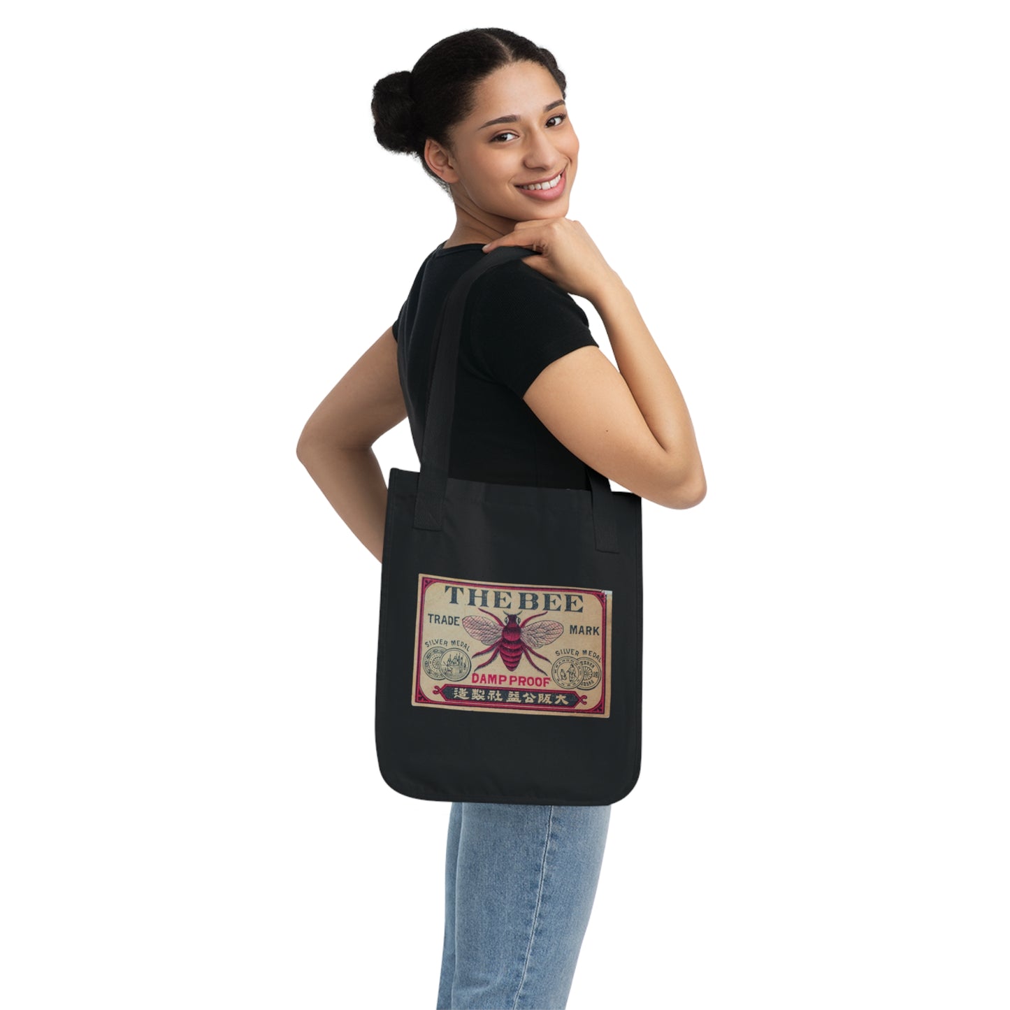 The Bee Trade Mark — Vintage Japanese Matchbox Label Organic Canvas Tote Bag