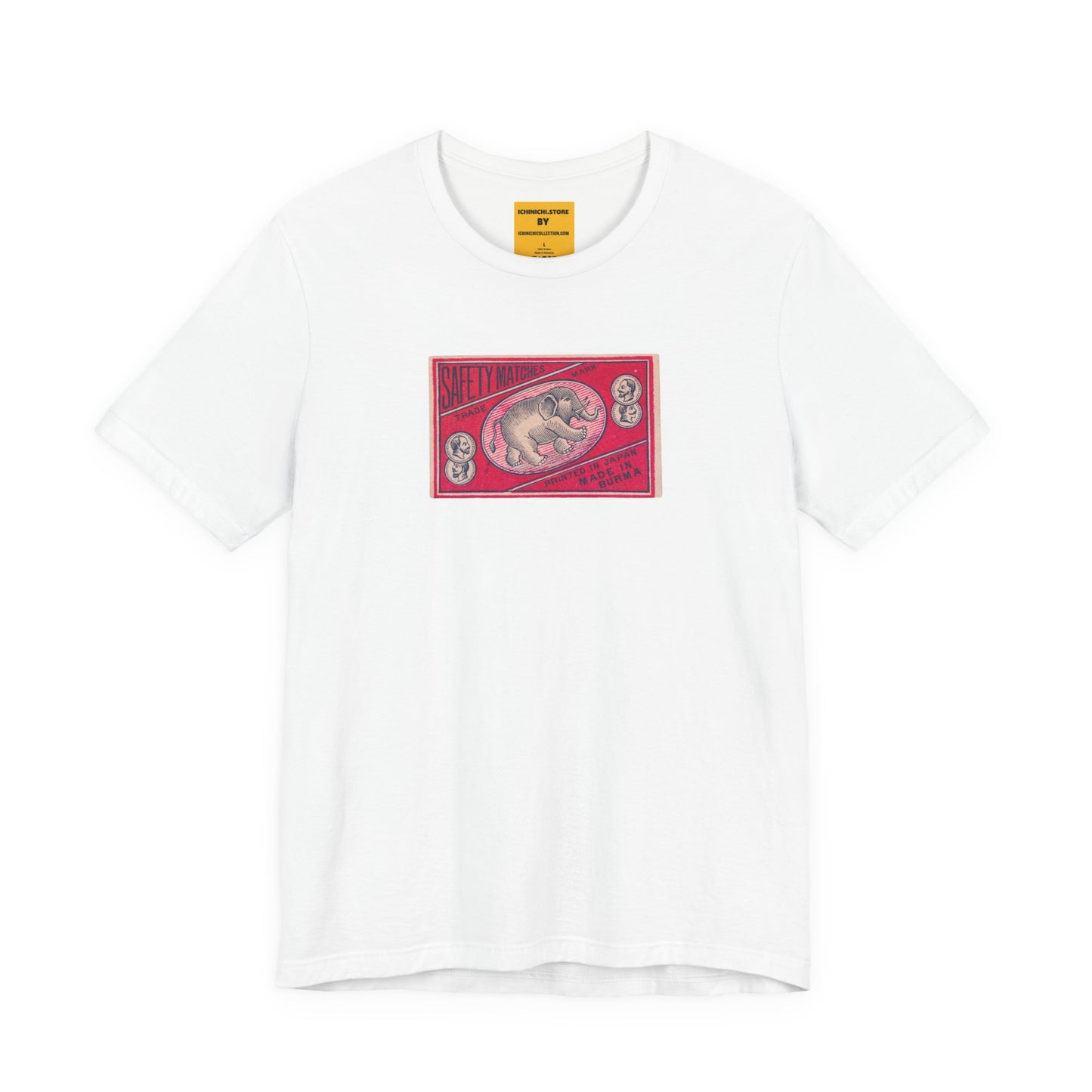 Safety Matches Elephant-Vintage Japanese Matchbox Label Unisex Tee | Burma Export Archive
